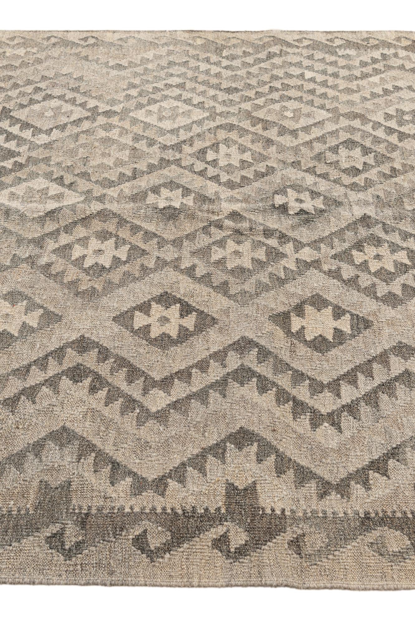 5' 3 x 6' 10 Hand Woven Kilim Maymana Wool Rug