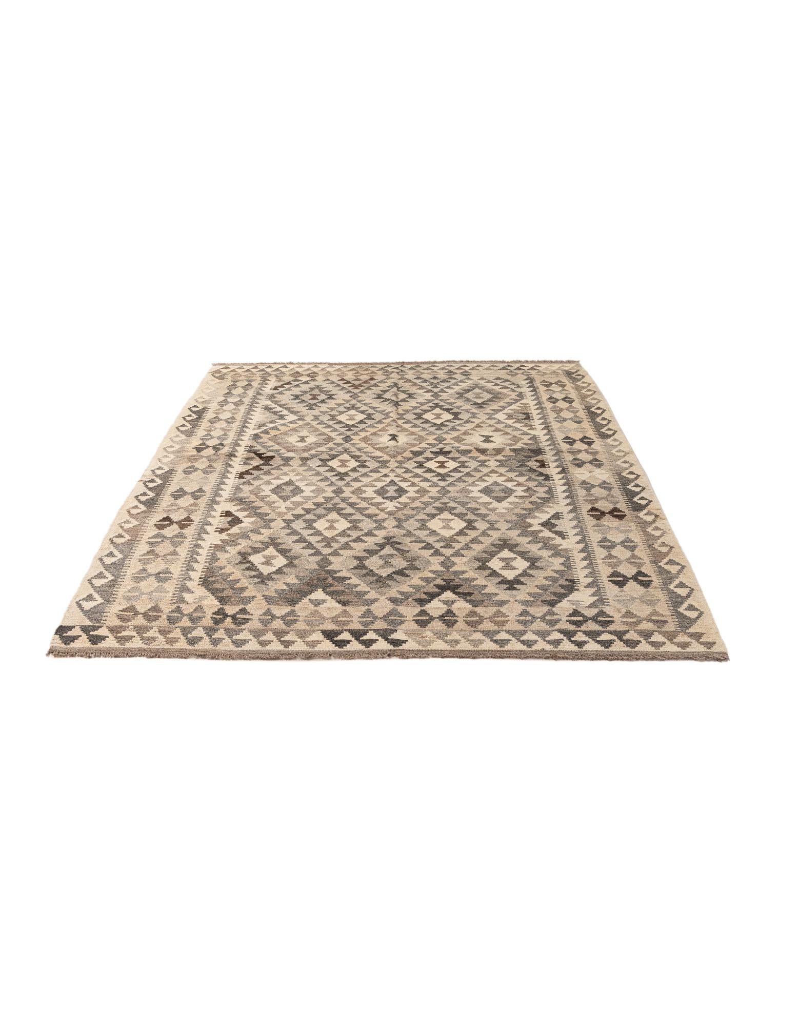 5' 5 x 6' 9 Hand Woven Kilim Maymana Wool Rug