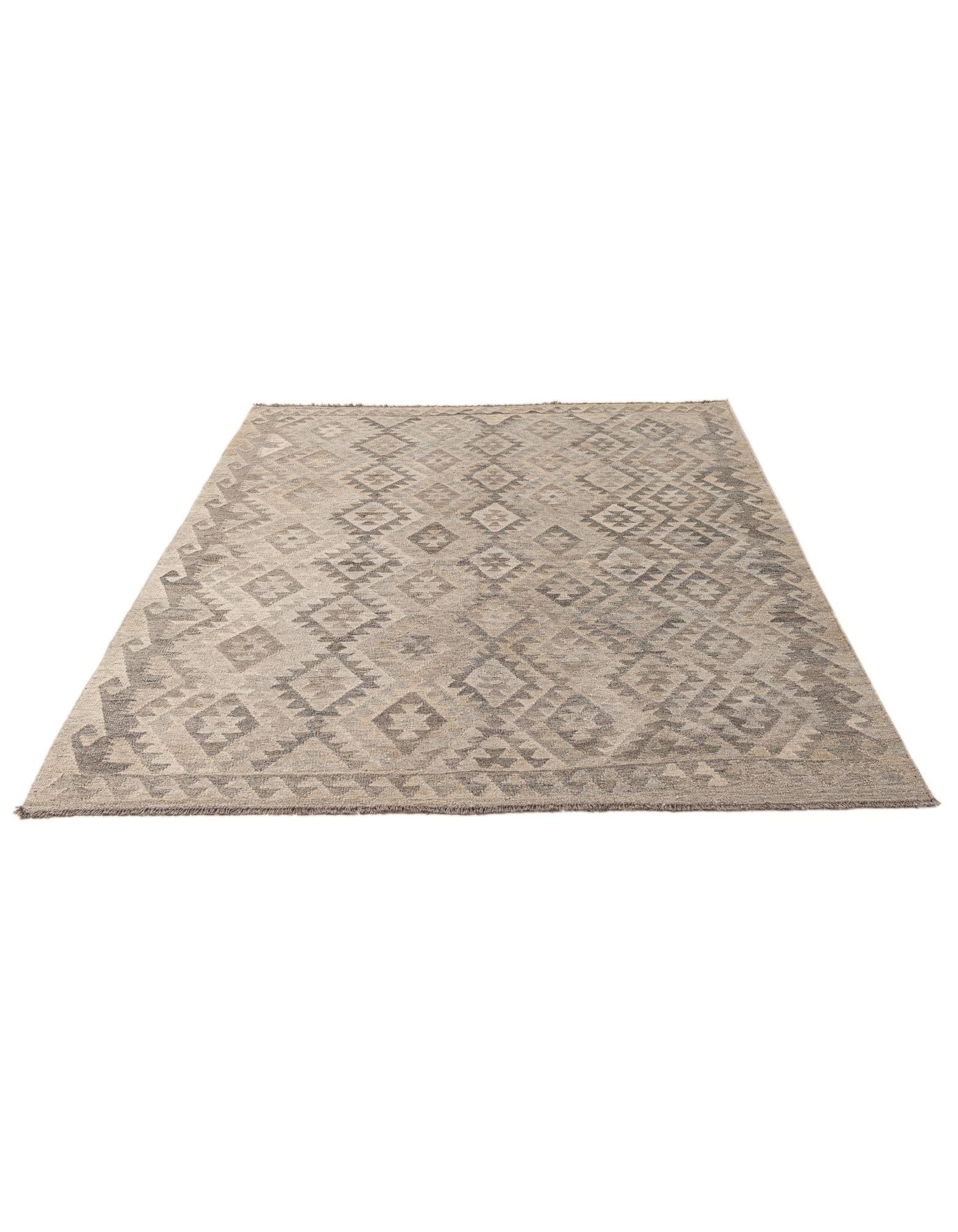 5' 3 x 6' 11 Hand Woven Kilim Maymana Wool Rug