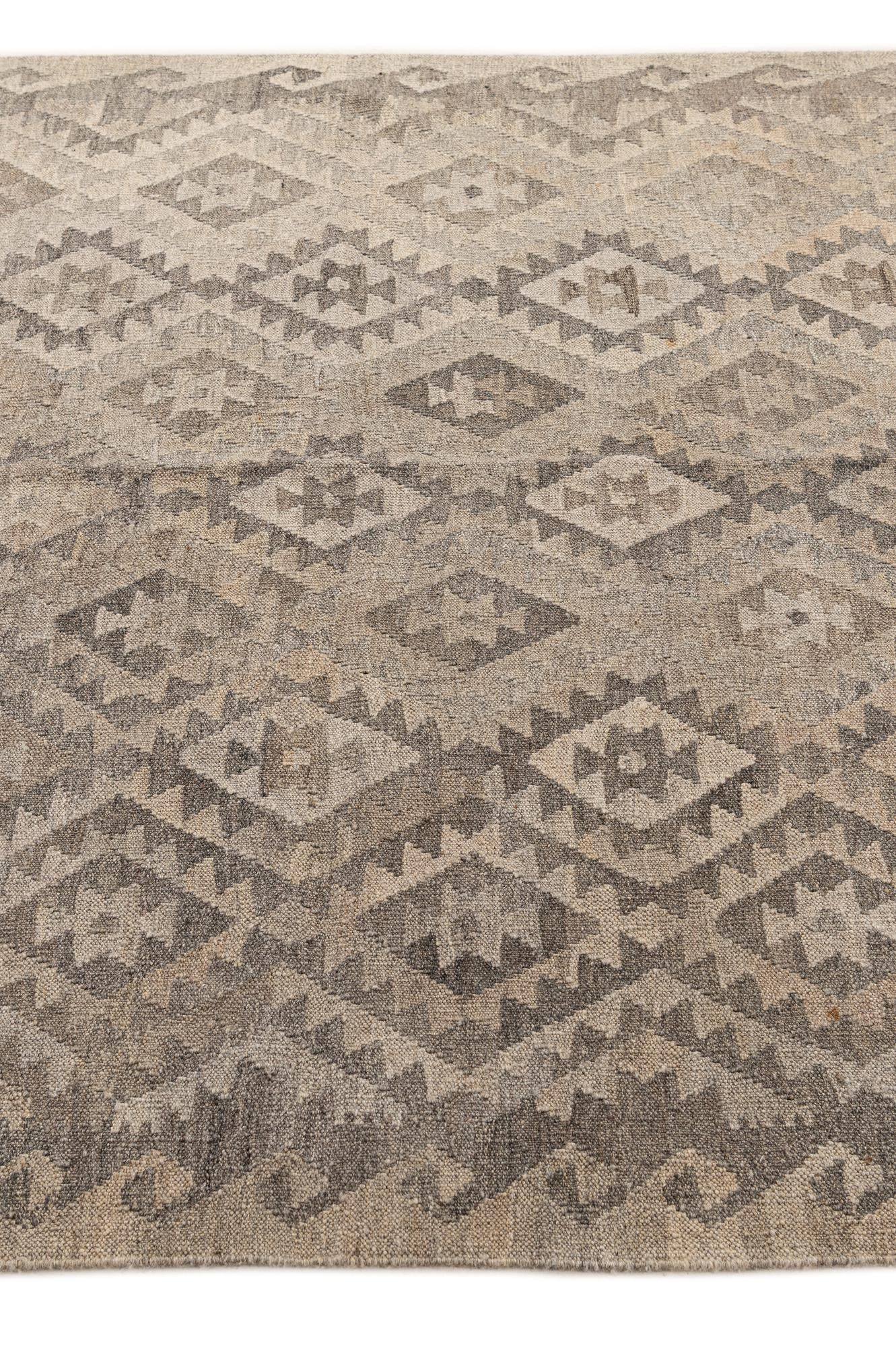 5' 3 x 6' 11 Hand Woven Kilim Maymana Wool Rug
