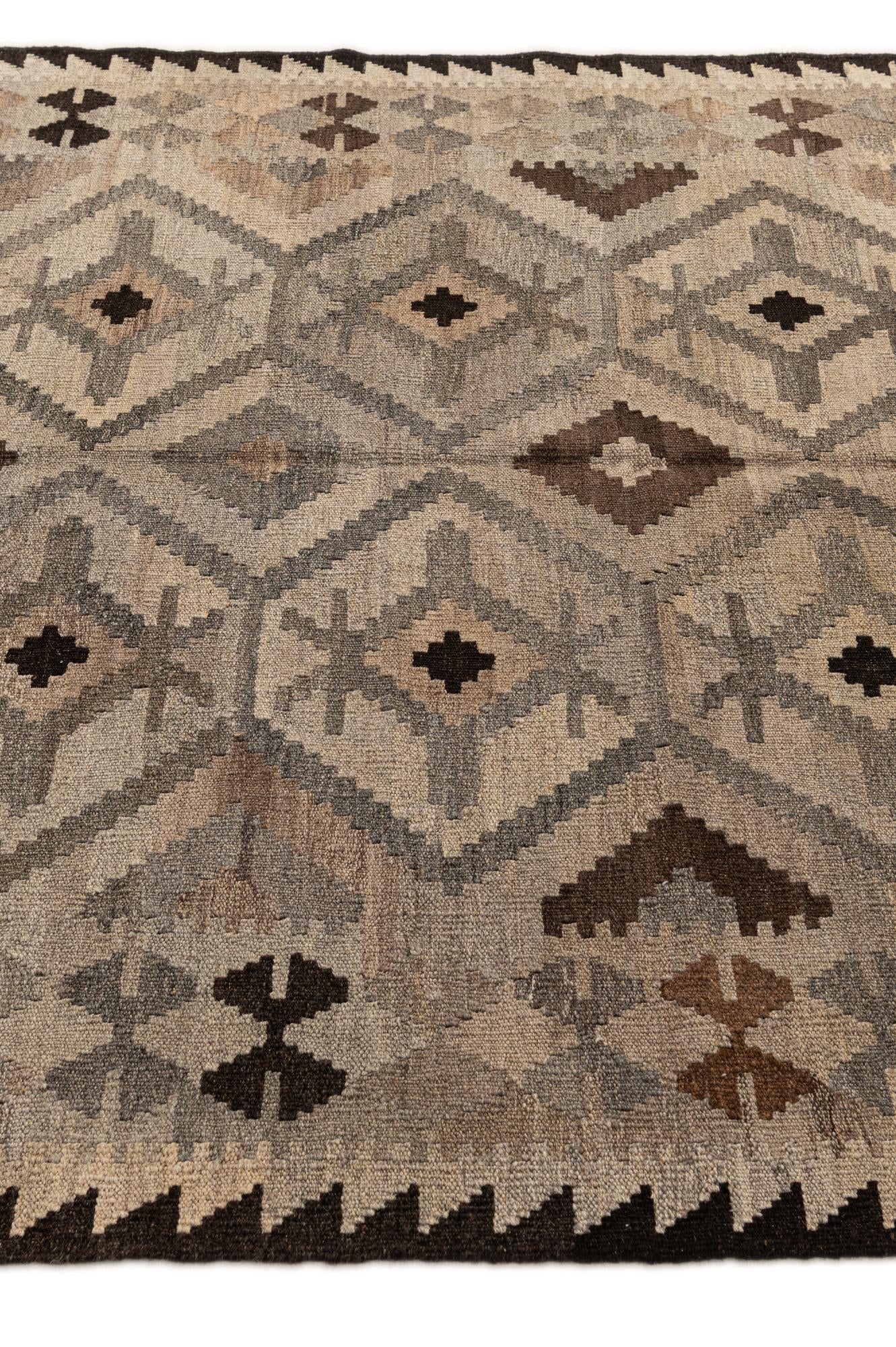 5' x 6' 9 Hand Woven Kilim Maymana Wool Rug