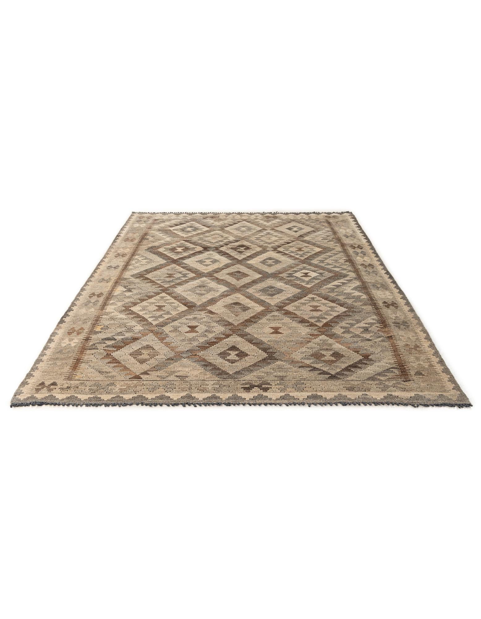 5' 3 x 8' 1 Hand Woven Kilim Maymana Wool Rug
