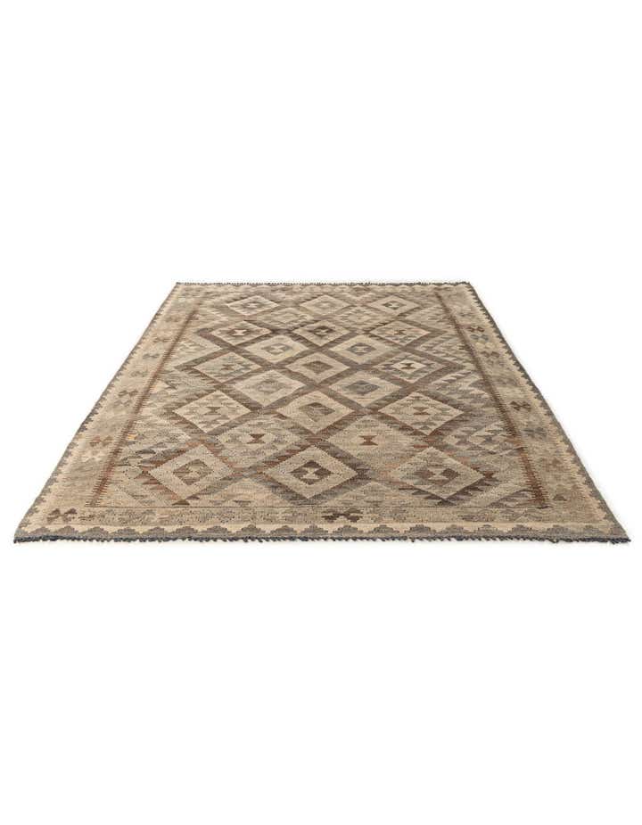 5' 3 x 8' 1 Hand Woven Kilim Maymana Wool Rug