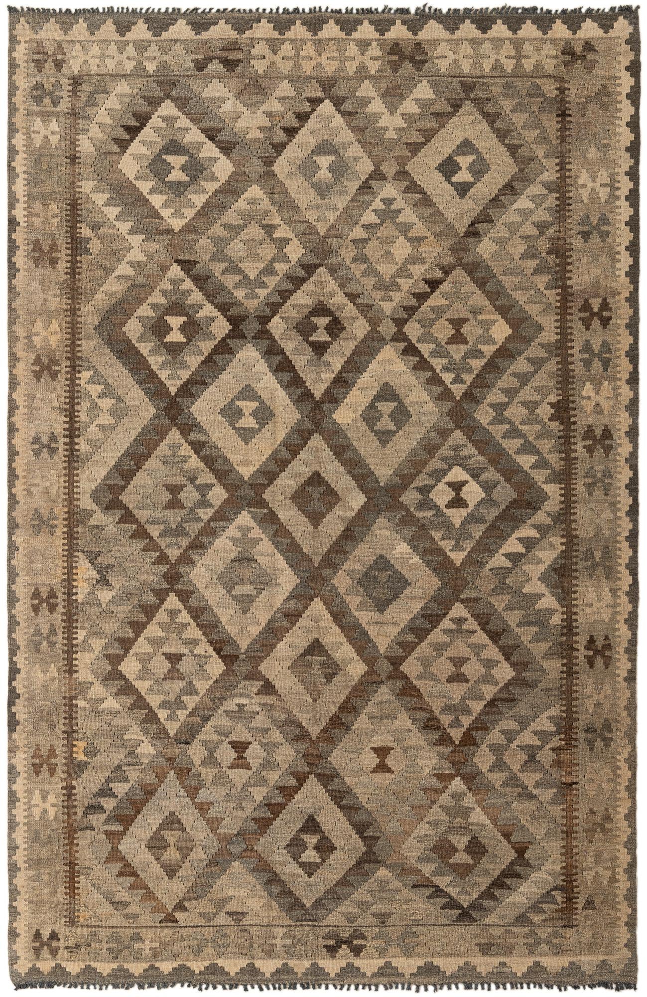 5' 3 x 8' 1 Hand Woven Kilim Maymana Wool Rug
