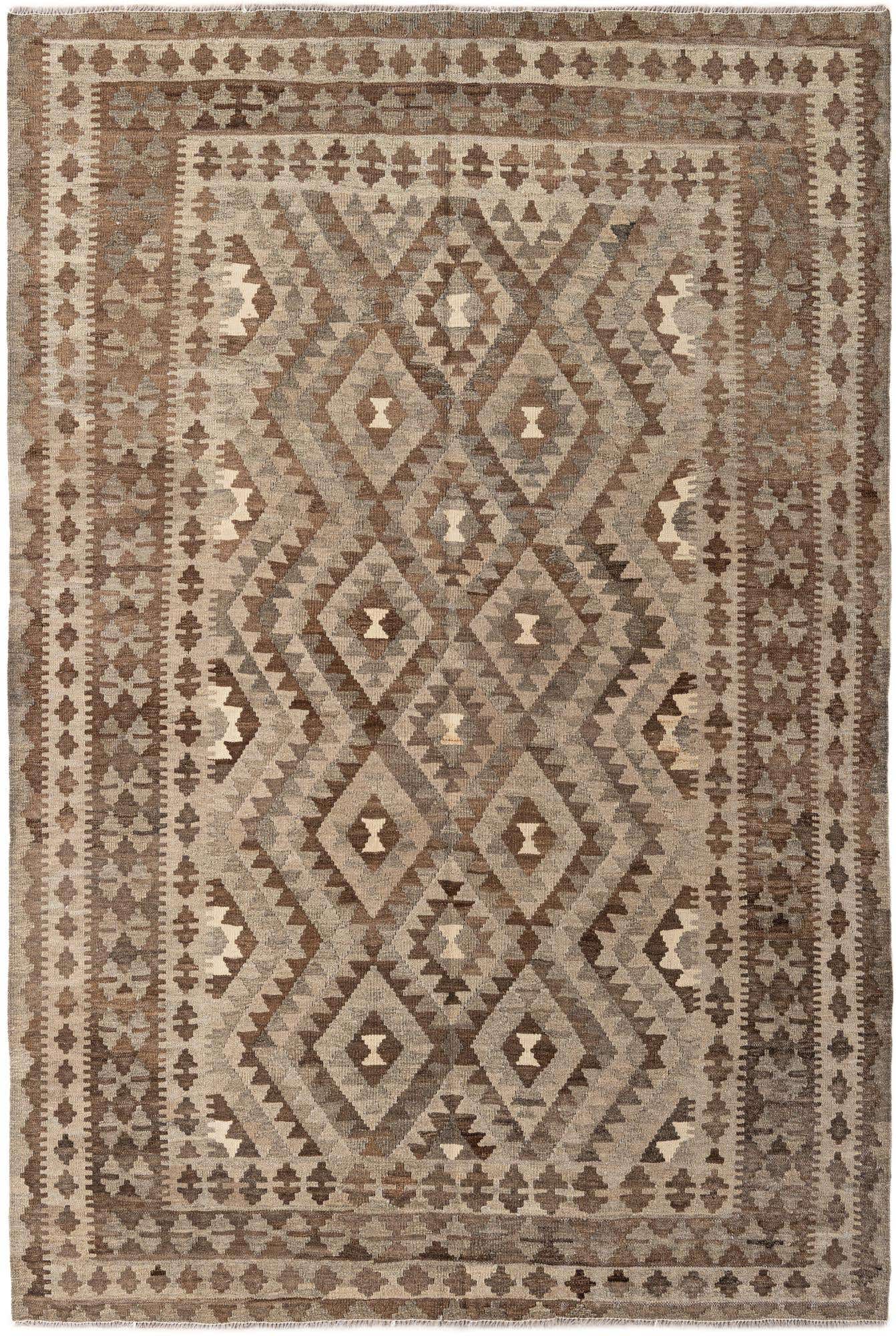 5' 4 x 8' Hand Woven Kilim Maymana Wool Rug