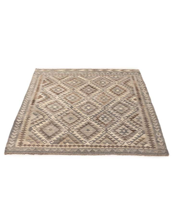 5' 7 x 6' 10 Hand Woven Kilim Maymana Wool Rug