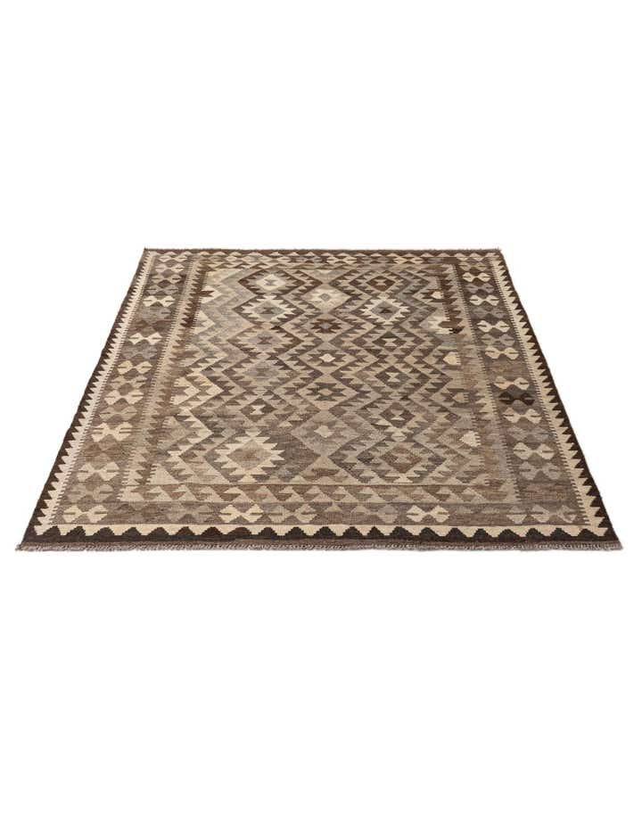 5' 4 x 6' 8 Hand Woven Kilim Maymana Wool Rug
