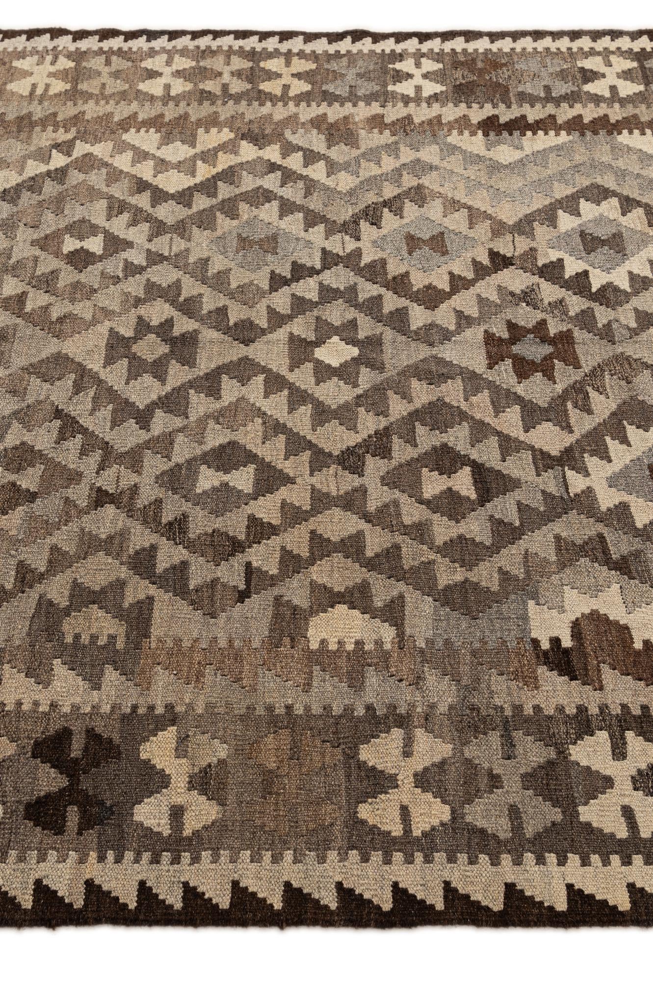 5' 4 x 6' 8 Hand Woven Kilim Maymana Wool Rug