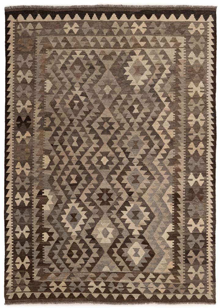 5' 4 x 6' 8 Hand Woven Kilim Maymana Wool Rug