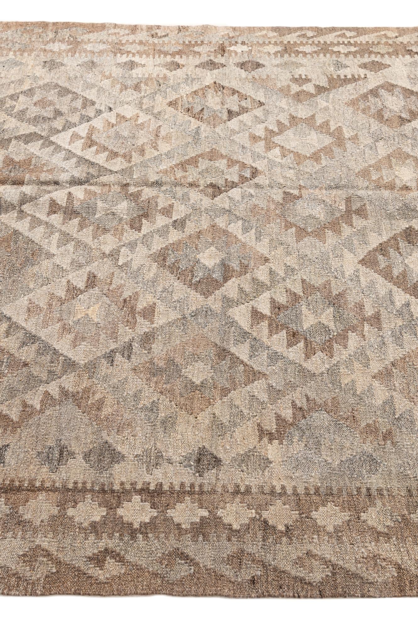 5' 7 x 7' 8 Hand Woven Kilim Maymana Wool Rug