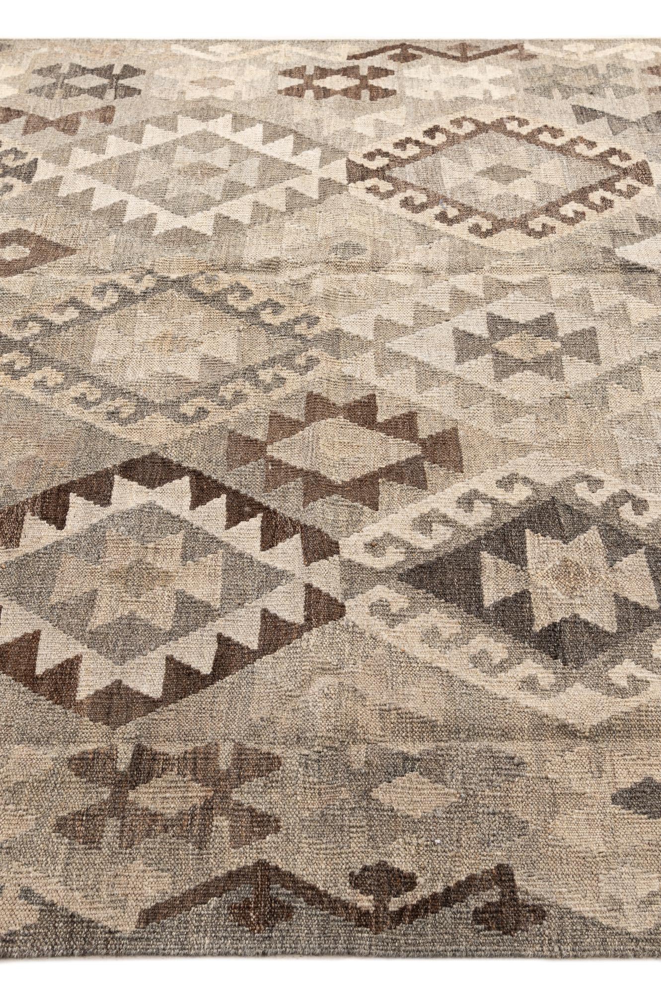 5' 9 x 7' 11 Hand Woven Kilim Maymana Wool Rug