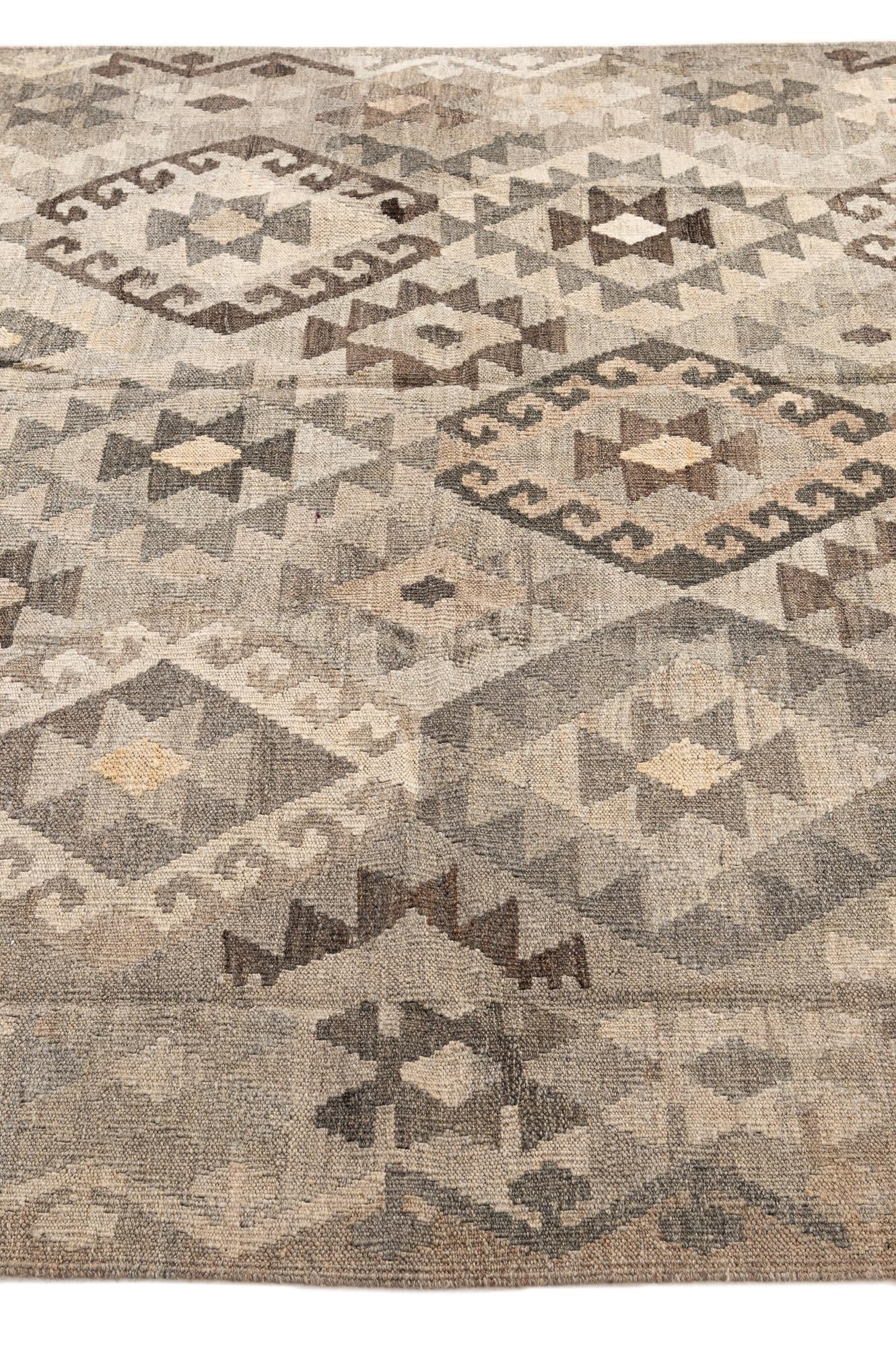 5' 7 x 7' 10 Hand Woven Kilim Maymana Wool Rug