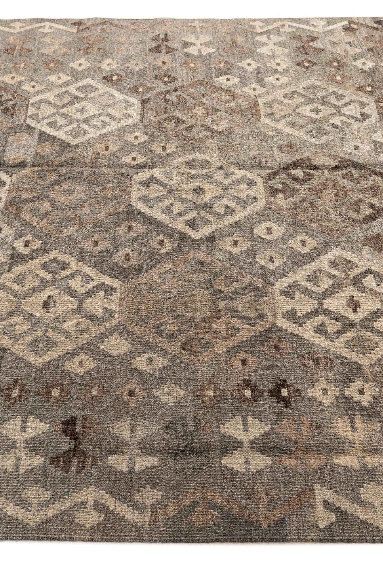 5' 10 x 8' Hand Woven Kilim Maymana Wool Rug