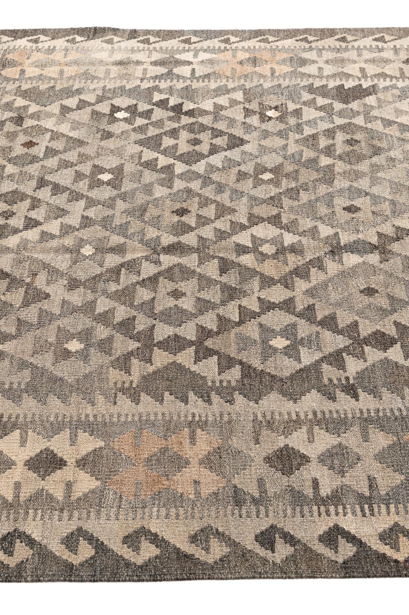 5' 8 x 8' 1 Hand Woven Kilim Maymana Wool Rug
