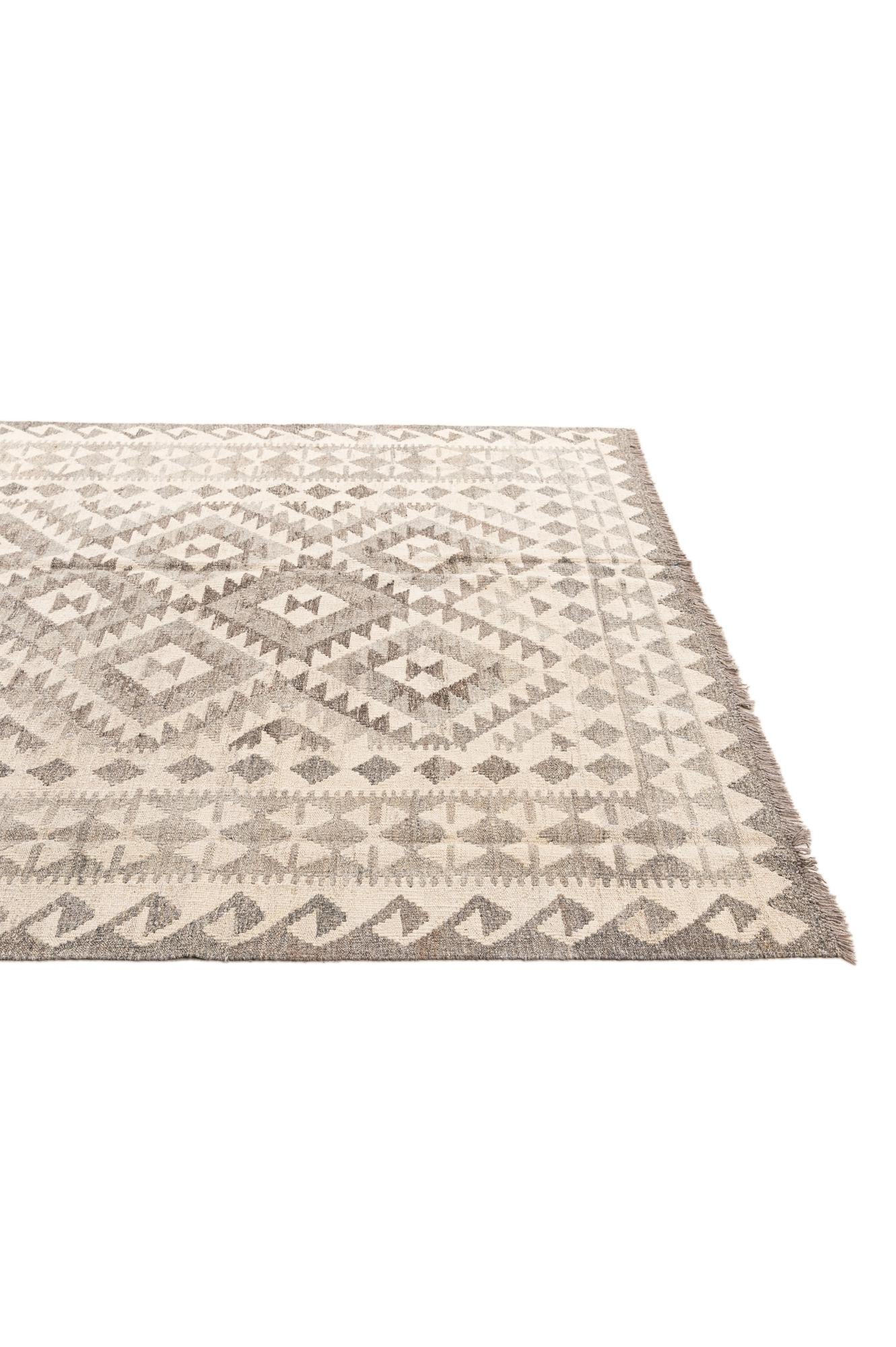 5' 8 x 8' 2 Hand Woven Kilim Maymana Wool Rug