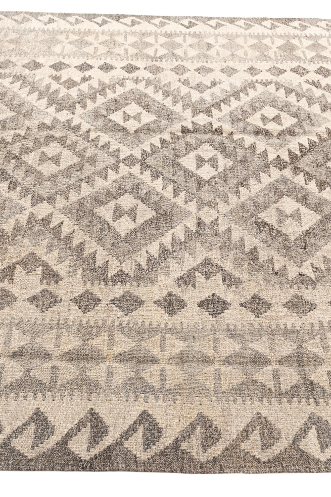 5' 8 x 8' 2 Hand Woven Kilim Maymana Wool Rug