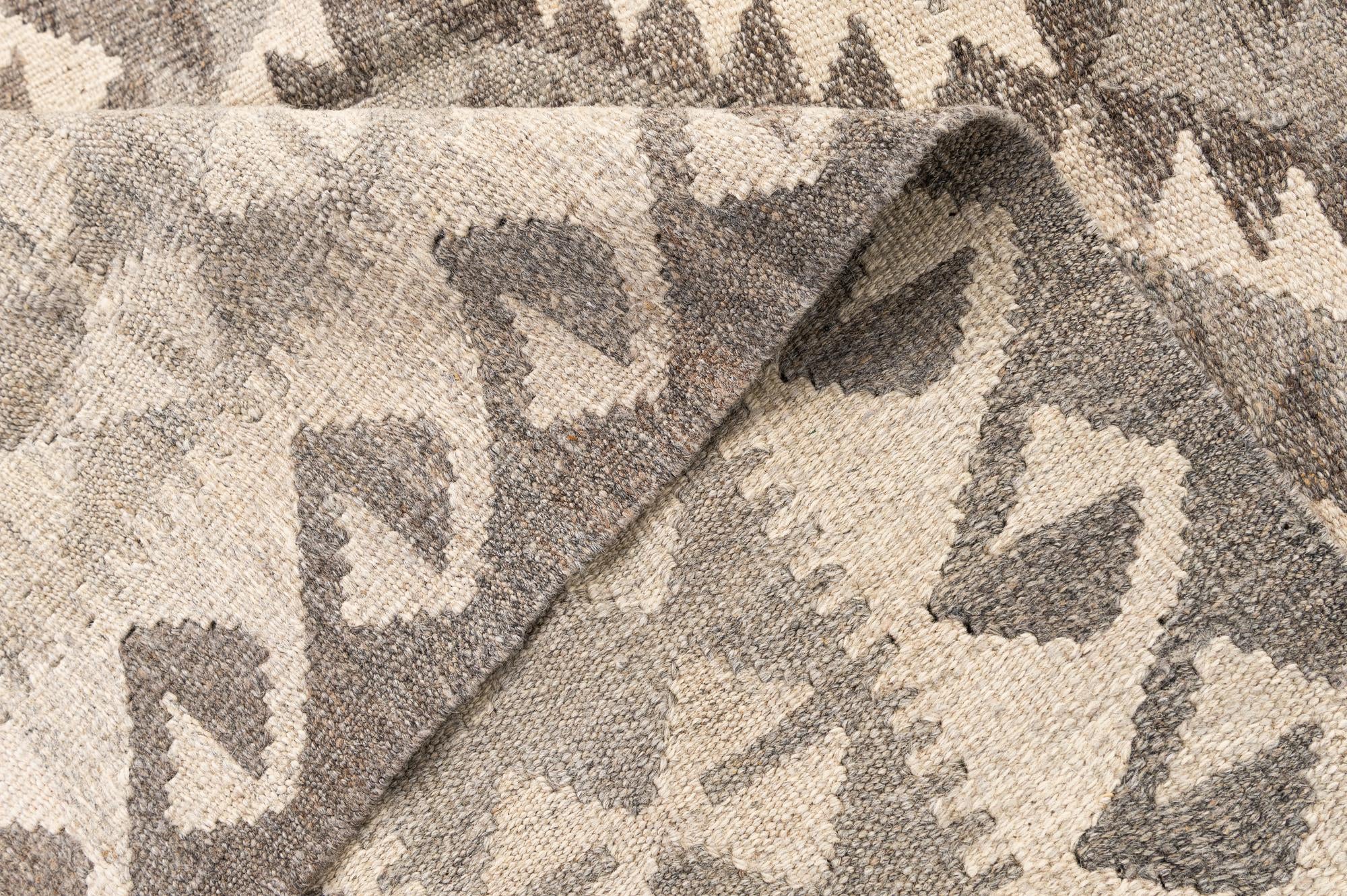 5' 8 x 8' 2 Hand Woven Kilim Maymana Wool Rug