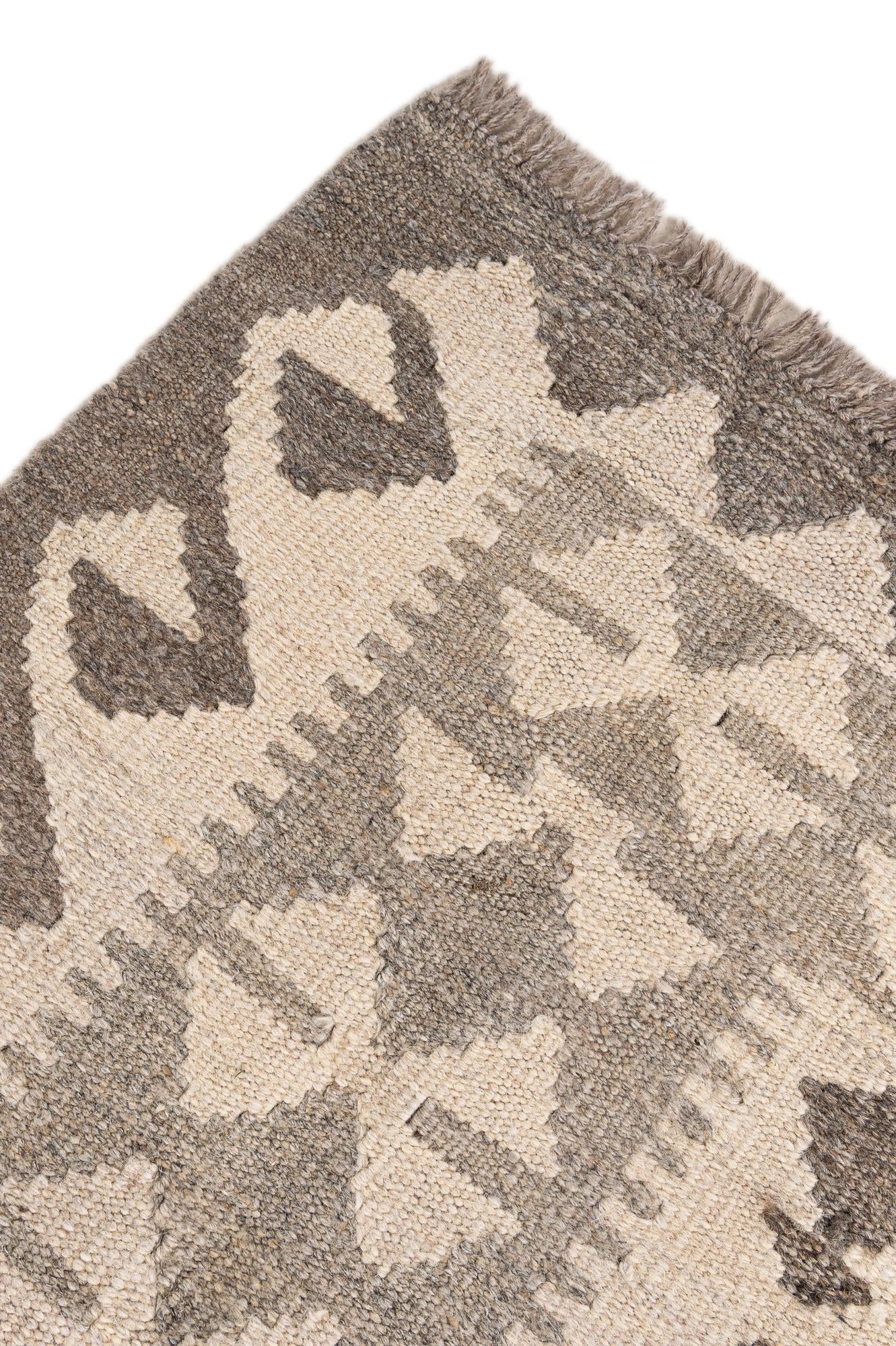 5' 8 x 8' 2 Hand Woven Kilim Maymana Wool Rug