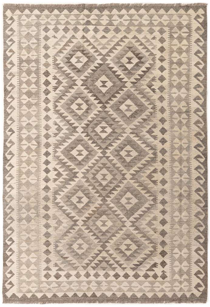 5' 8 x 8' 2 Hand Woven Kilim Maymana Wool Rug