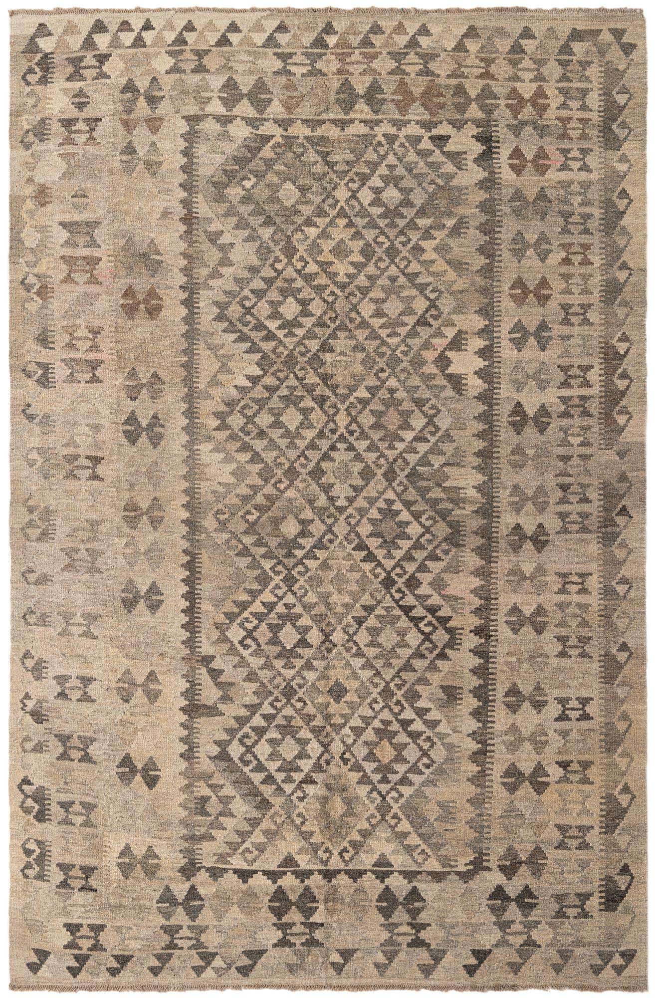 5' 6 x 8' 4 Hand Woven Kilim Maymana Wool Rug
