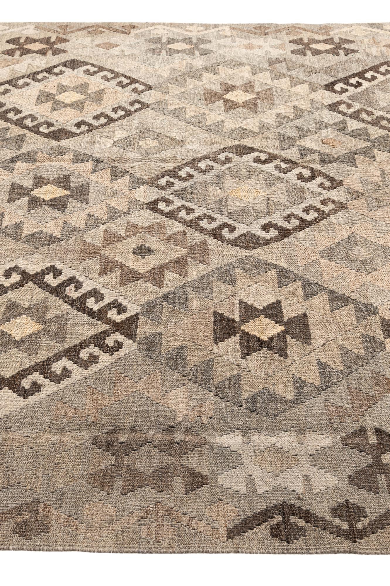 5' 11 x 7' 7 Hand Woven Kilim Maymana Wool Rug
