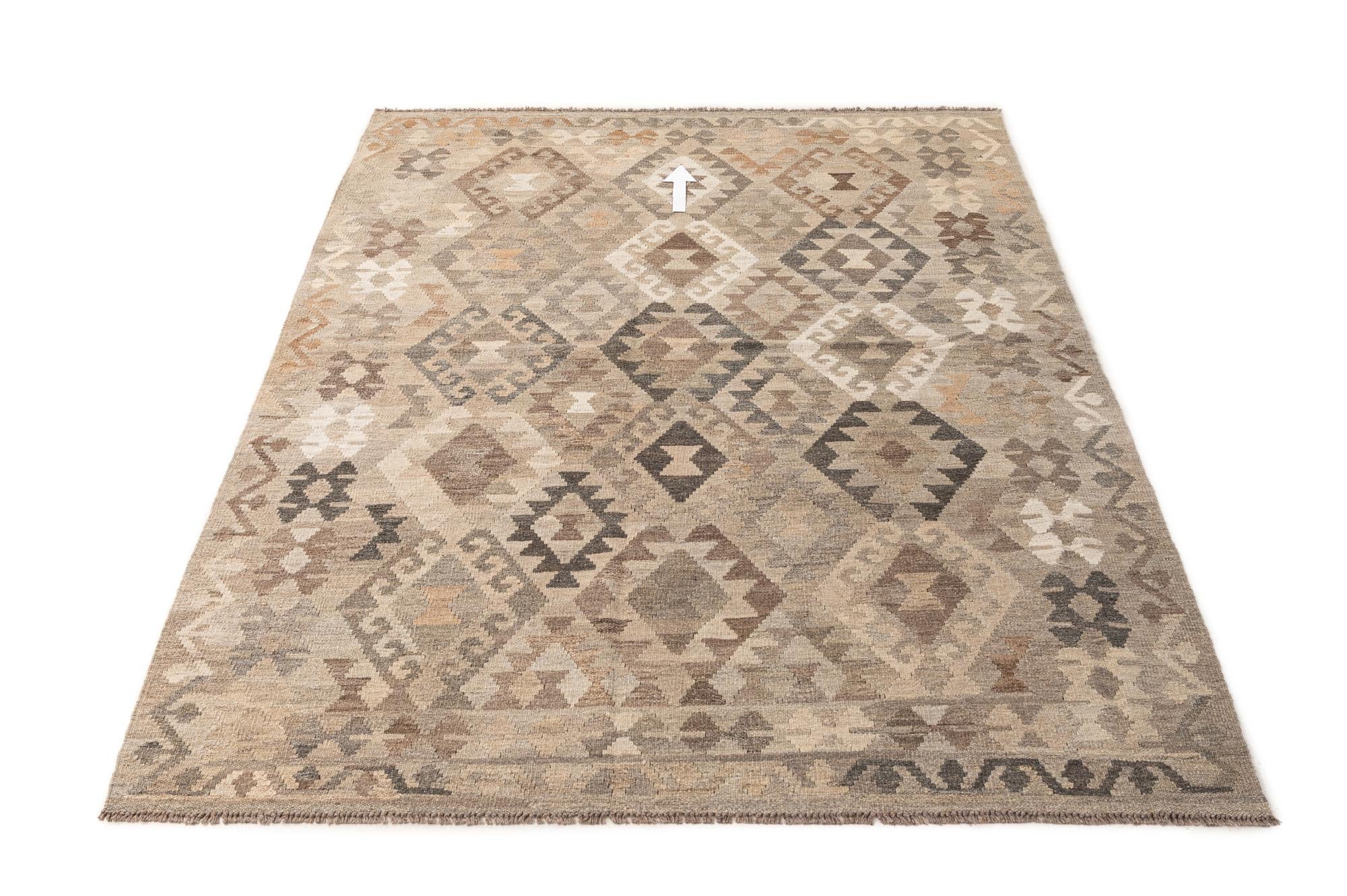 5' 10 x 8' 3 Hand Woven Kilim Maymana Wool Rug