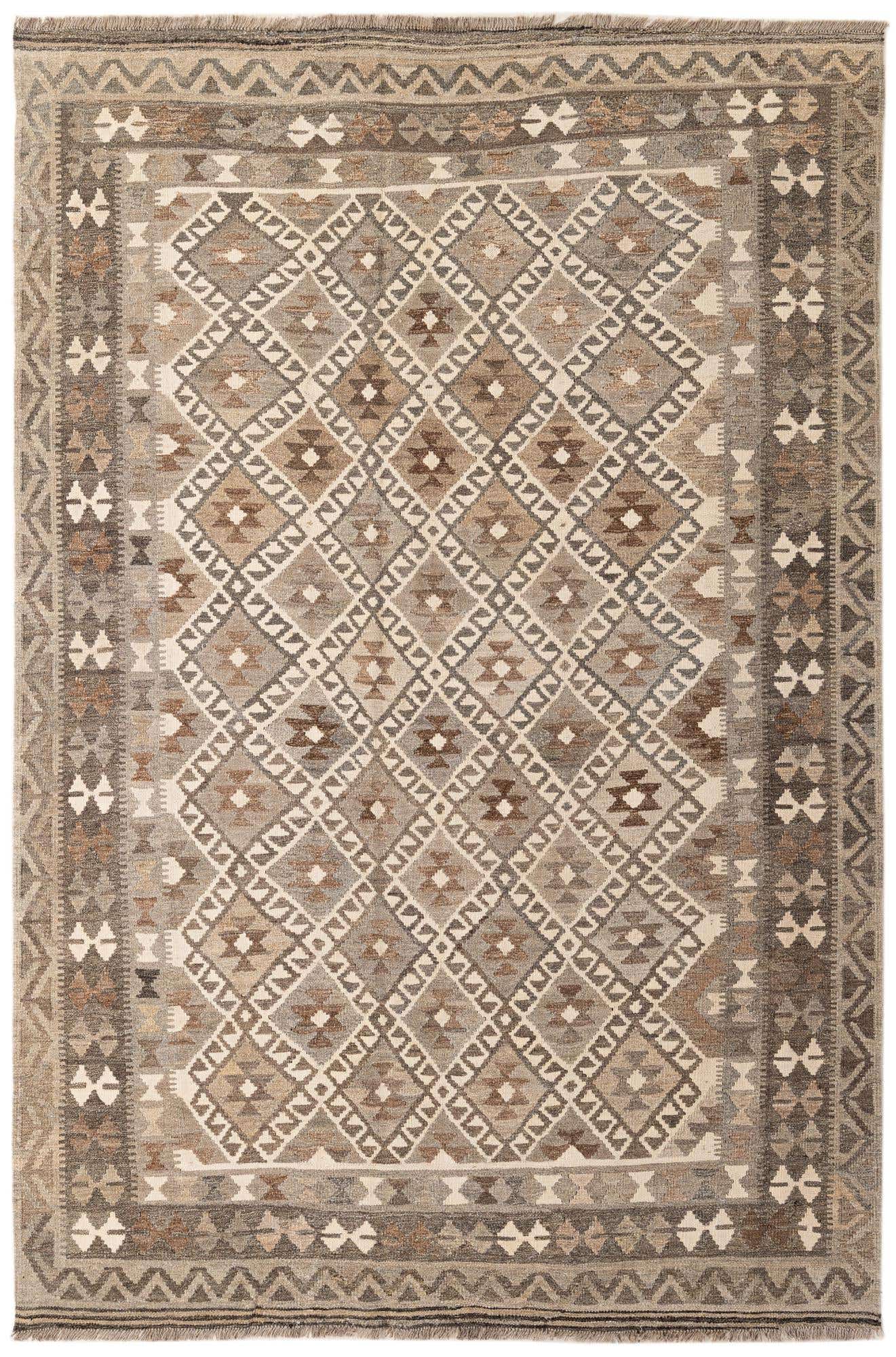 5' 9 x 8' 6 Hand Woven Kilim Maymana Wool Rug
