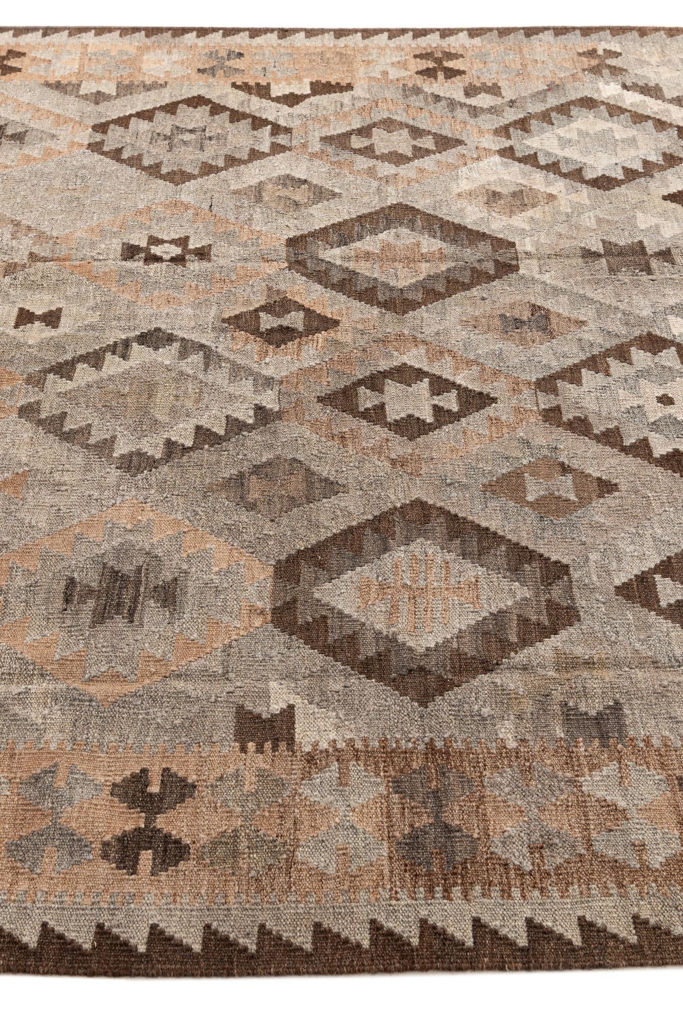 6' 3 x 7' 9 Hand Woven Kilim Maymana Wool Rug