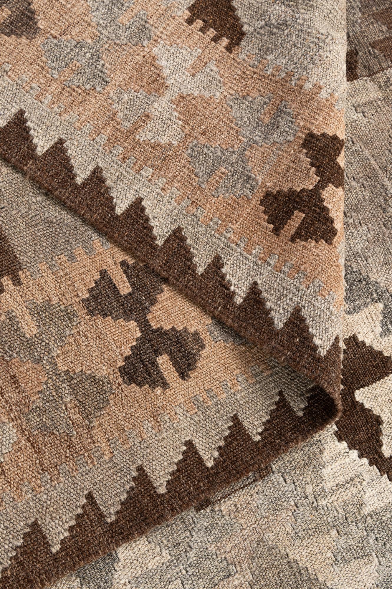 6' 3 x 7' 9 Hand Woven Kilim Maymana Wool Rug