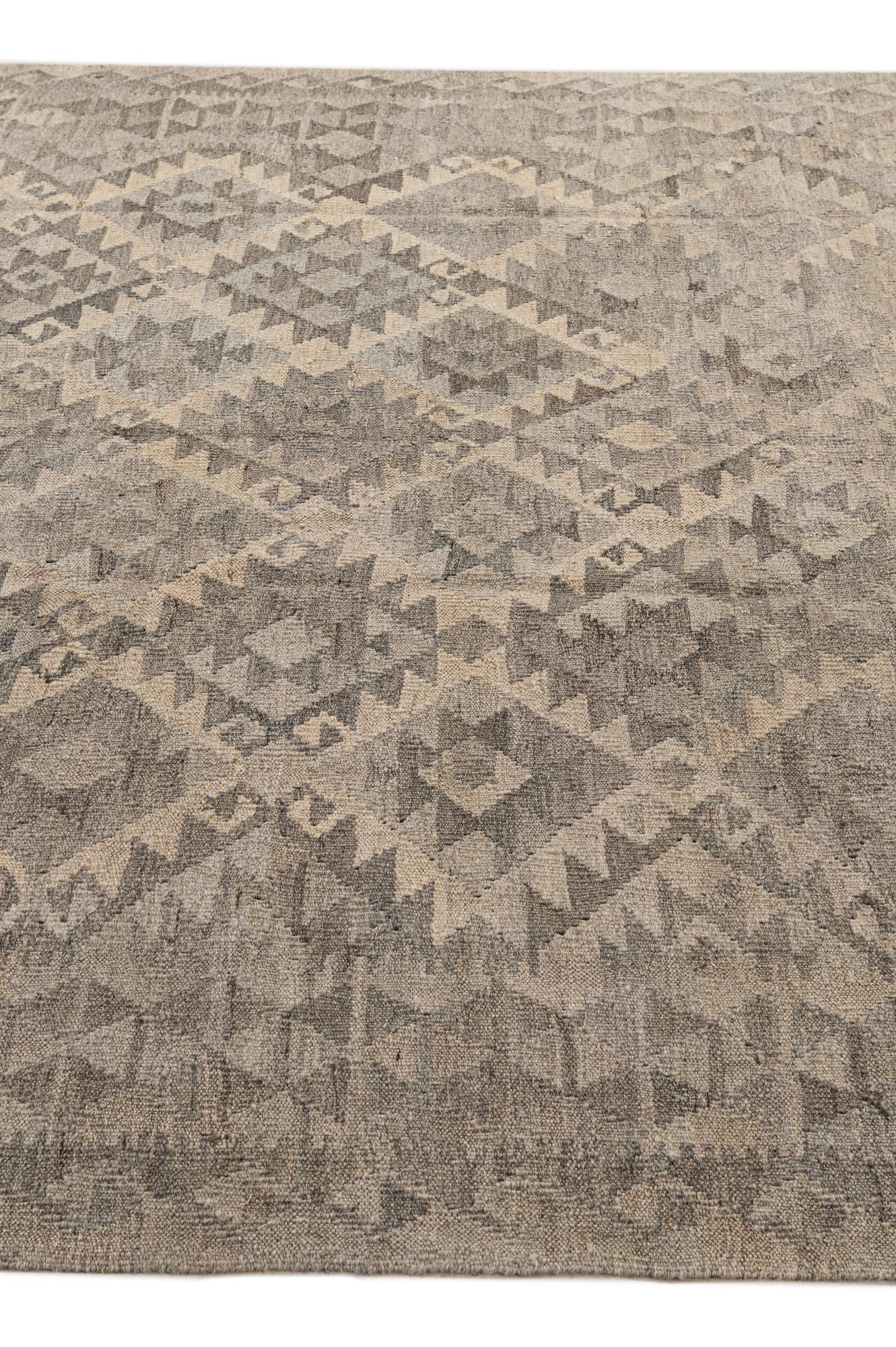 6' 4 x 9' 8 Hand Woven Kilim Maymana Wool Rug