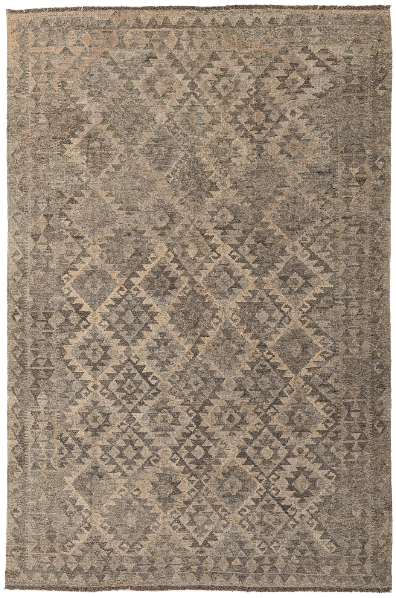 6' 4 x 9' 8 Hand Woven Kilim Maymana Wool Rug
