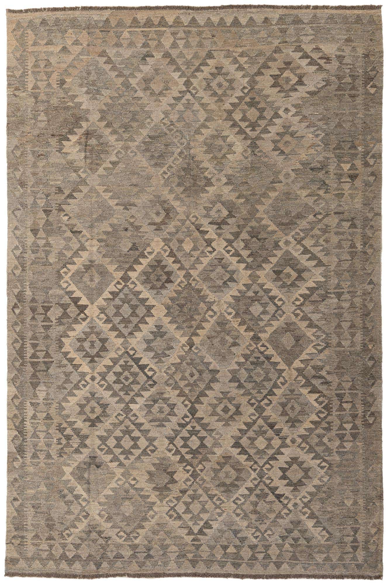 6' 4 x 9' 8 Hand Woven Kilim Maymana Wool Rug