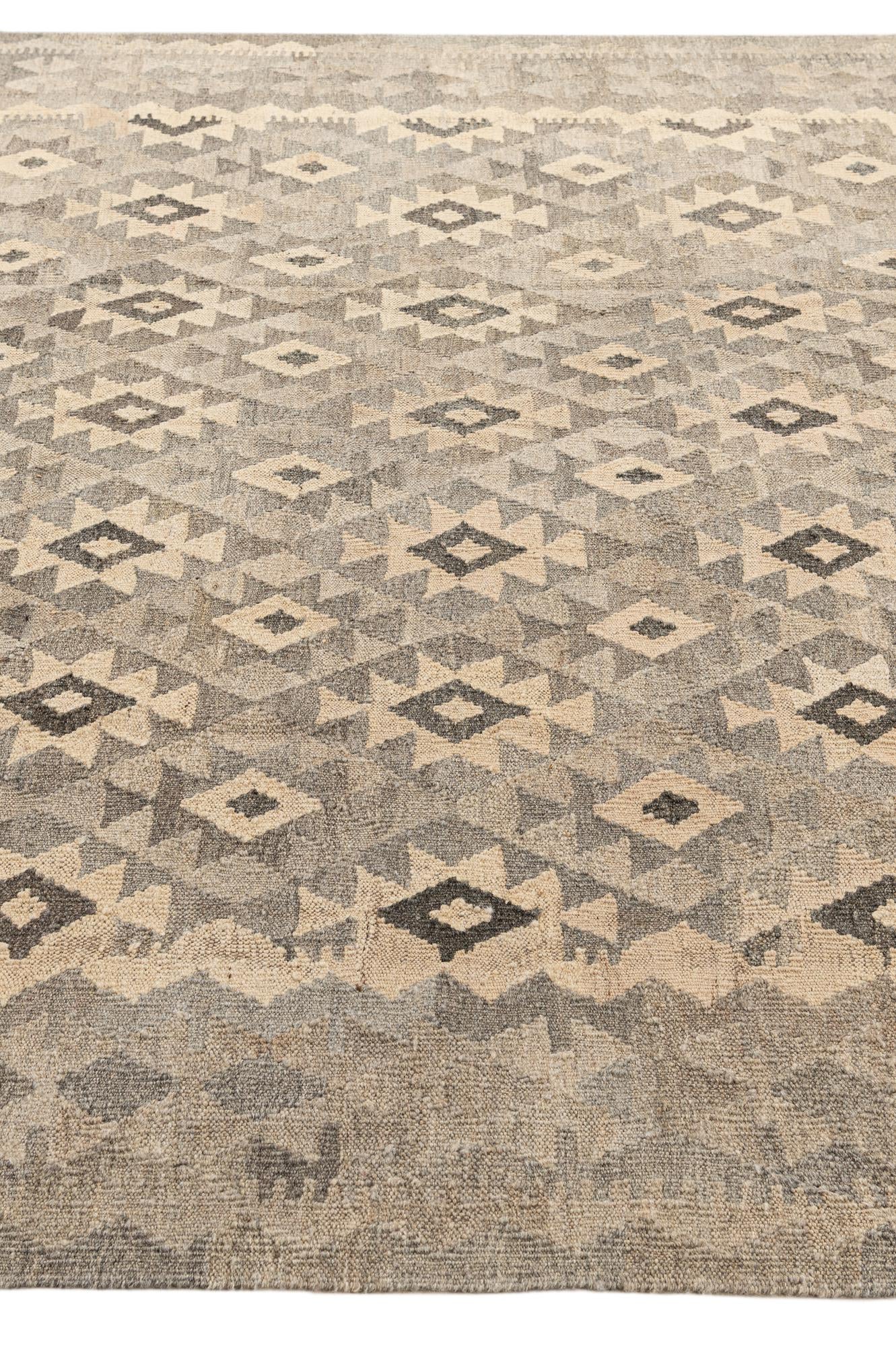 6' 10 x 9' 3 Hand Woven Kilim Maymana Wool Rug