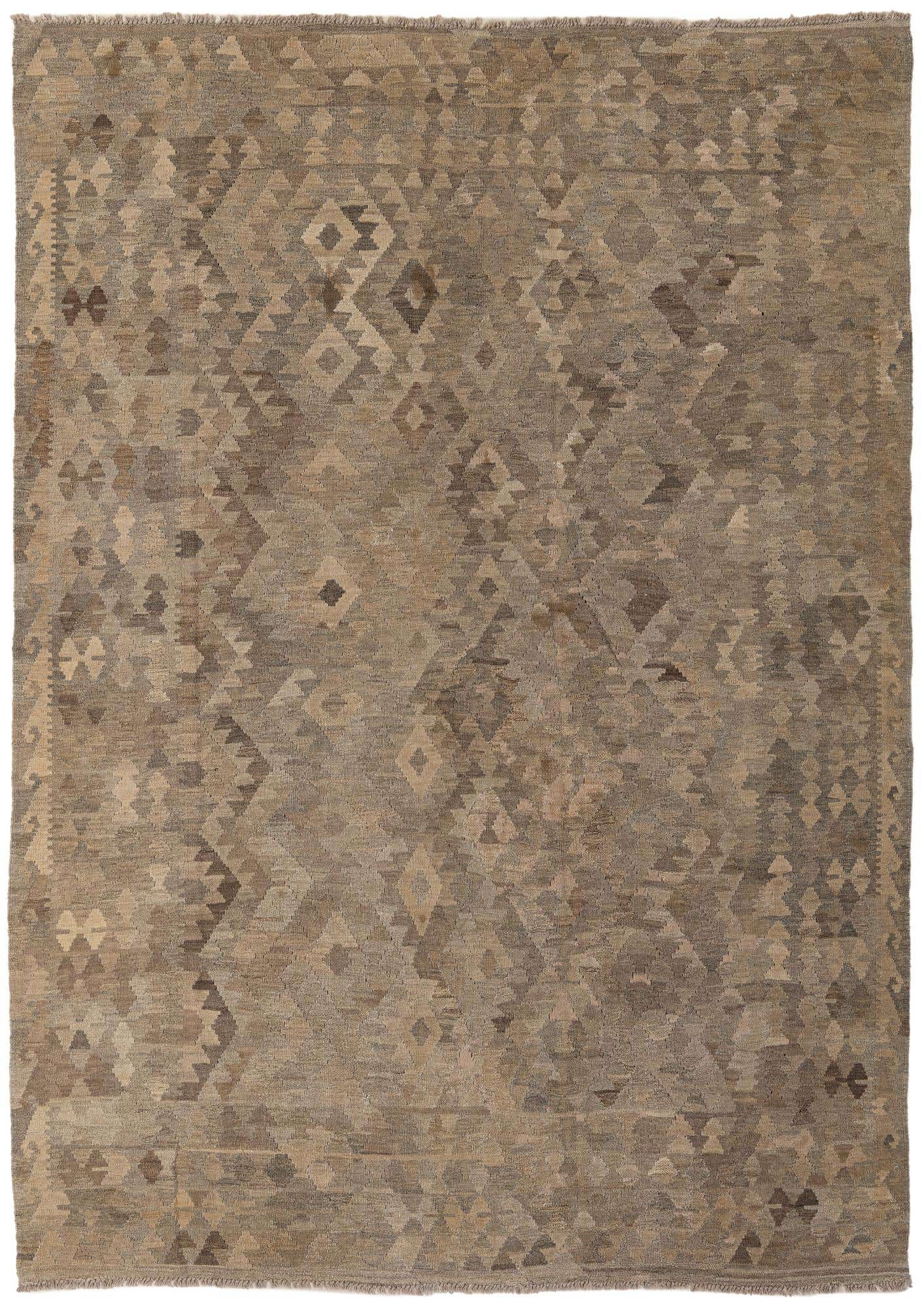 6' 8 x 9' 4 Hand Woven Kilim Maymana Wool Rug