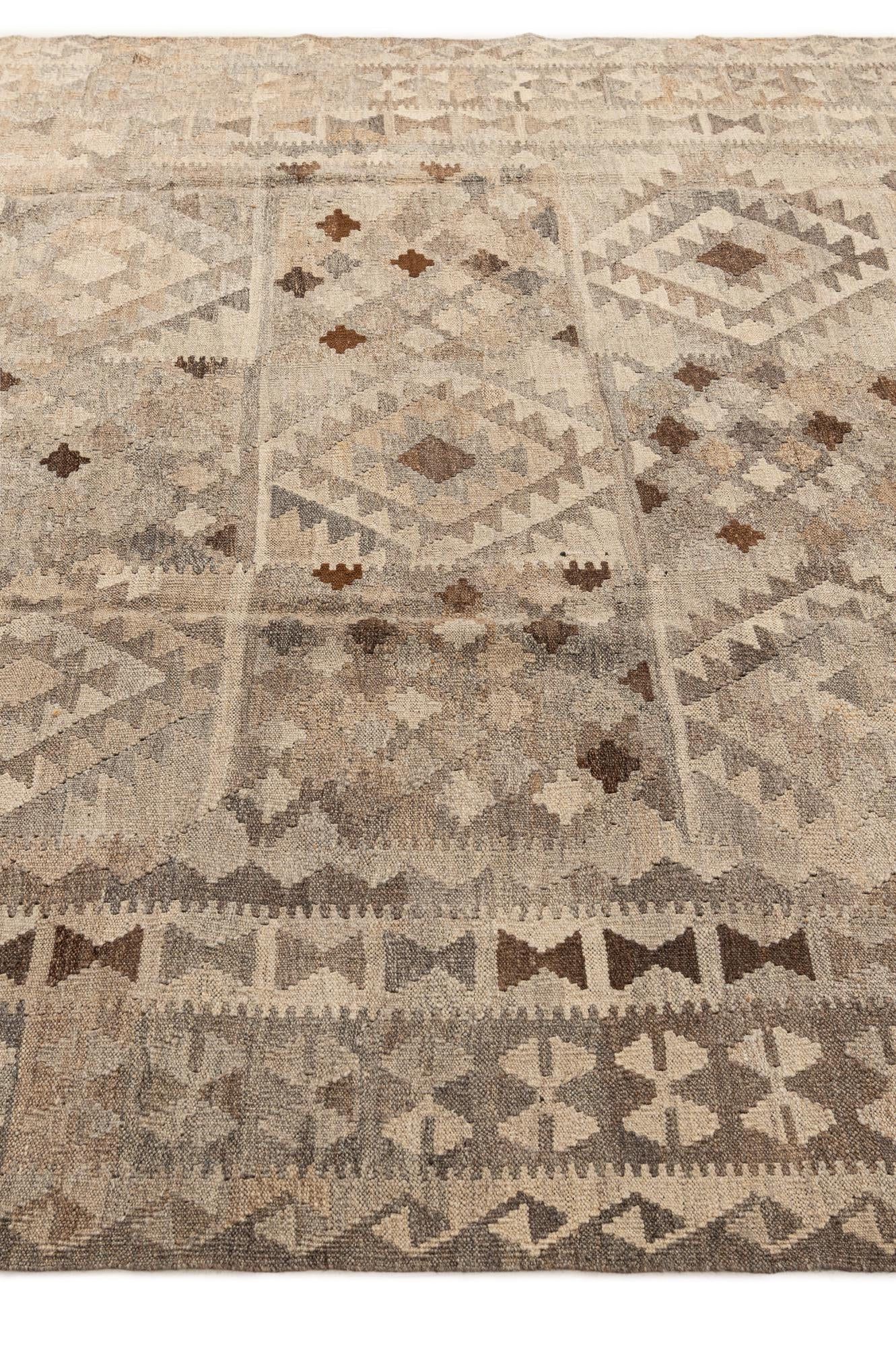 6' 6 x 9' 5 Hand Woven Kilim Maymana Wool Rug