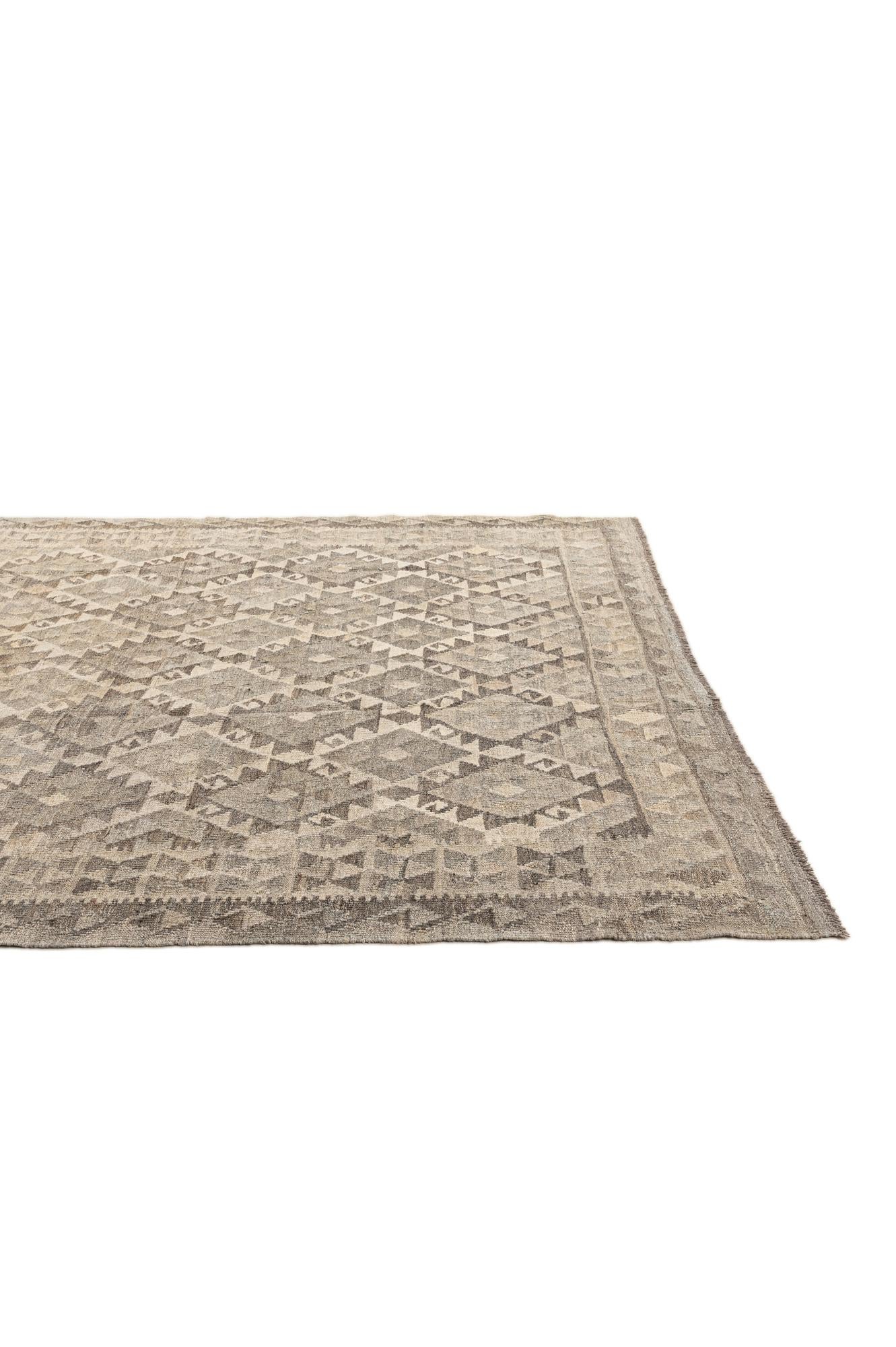 6' 9 x 9' 7 Hand Woven Kilim Maymana Wool Rug