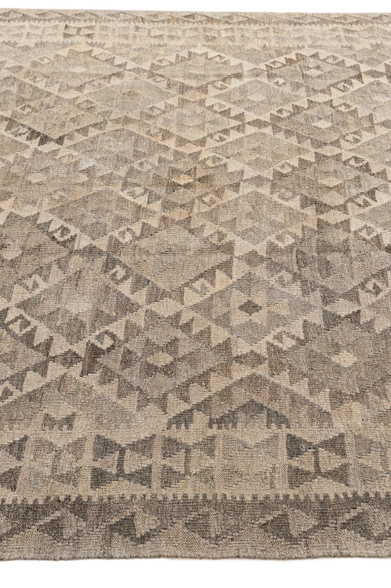 6' 9 x 9' 7 Hand Woven Kilim Maymana Wool Rug