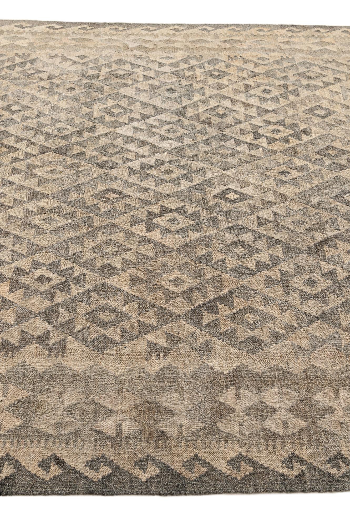 6' 8 x 9' 8 Hand Woven Kilim Maymana Wool Rug
