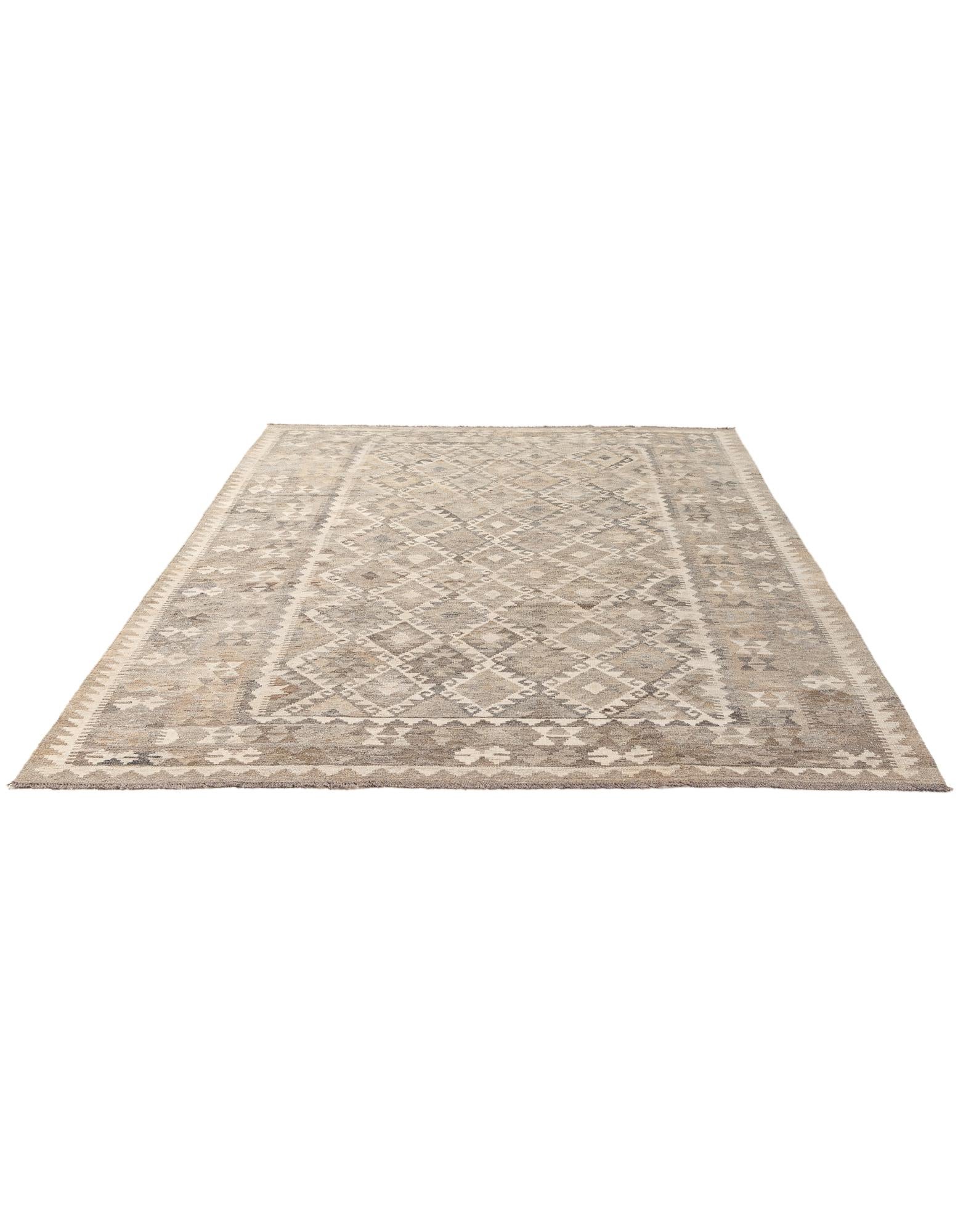 6' 8 x 9' 7 Hand Woven Kilim Maymana Wool Rug