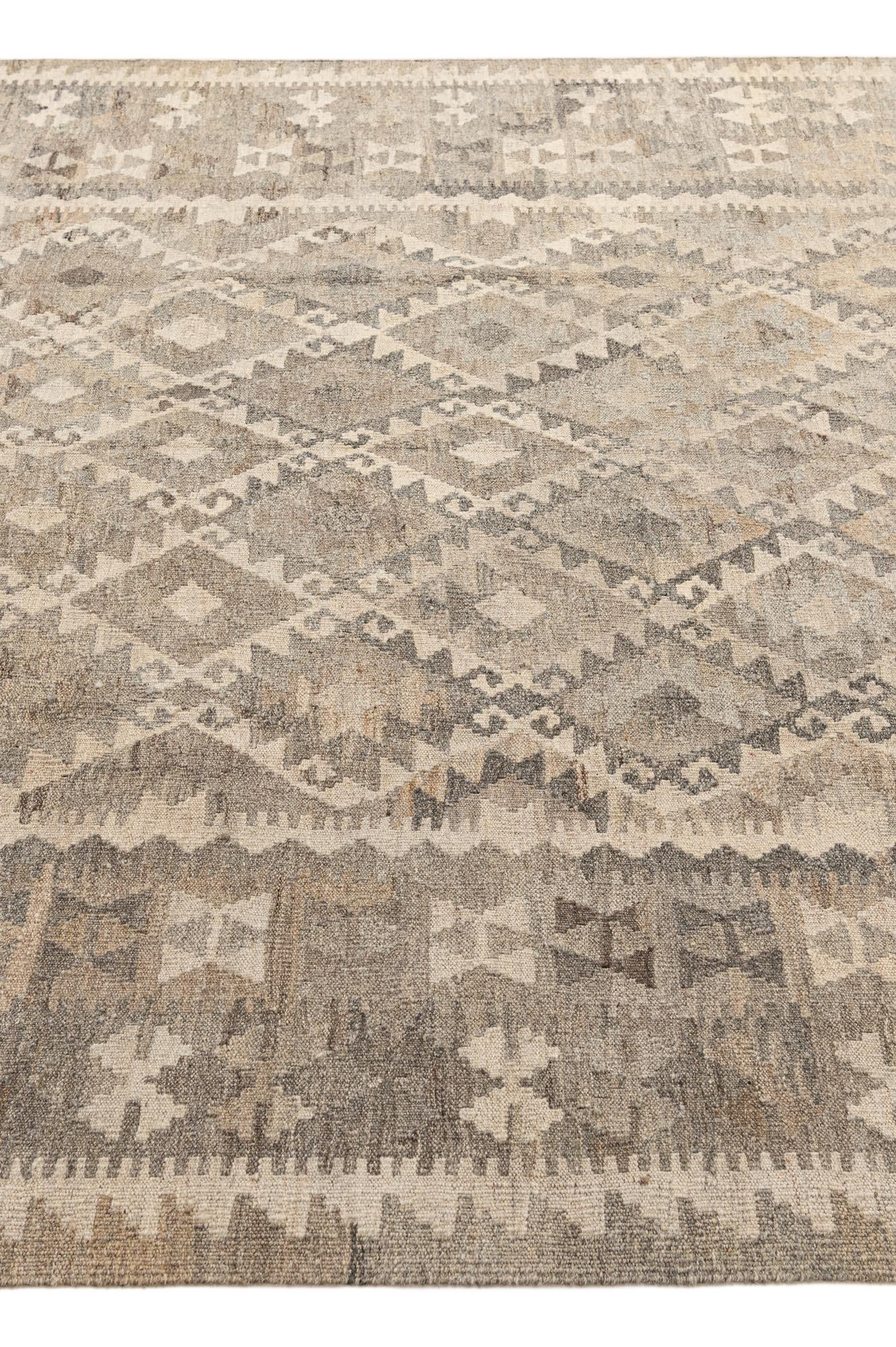 6' 8 x 9' 7 Hand Woven Kilim Maymana Wool Rug
