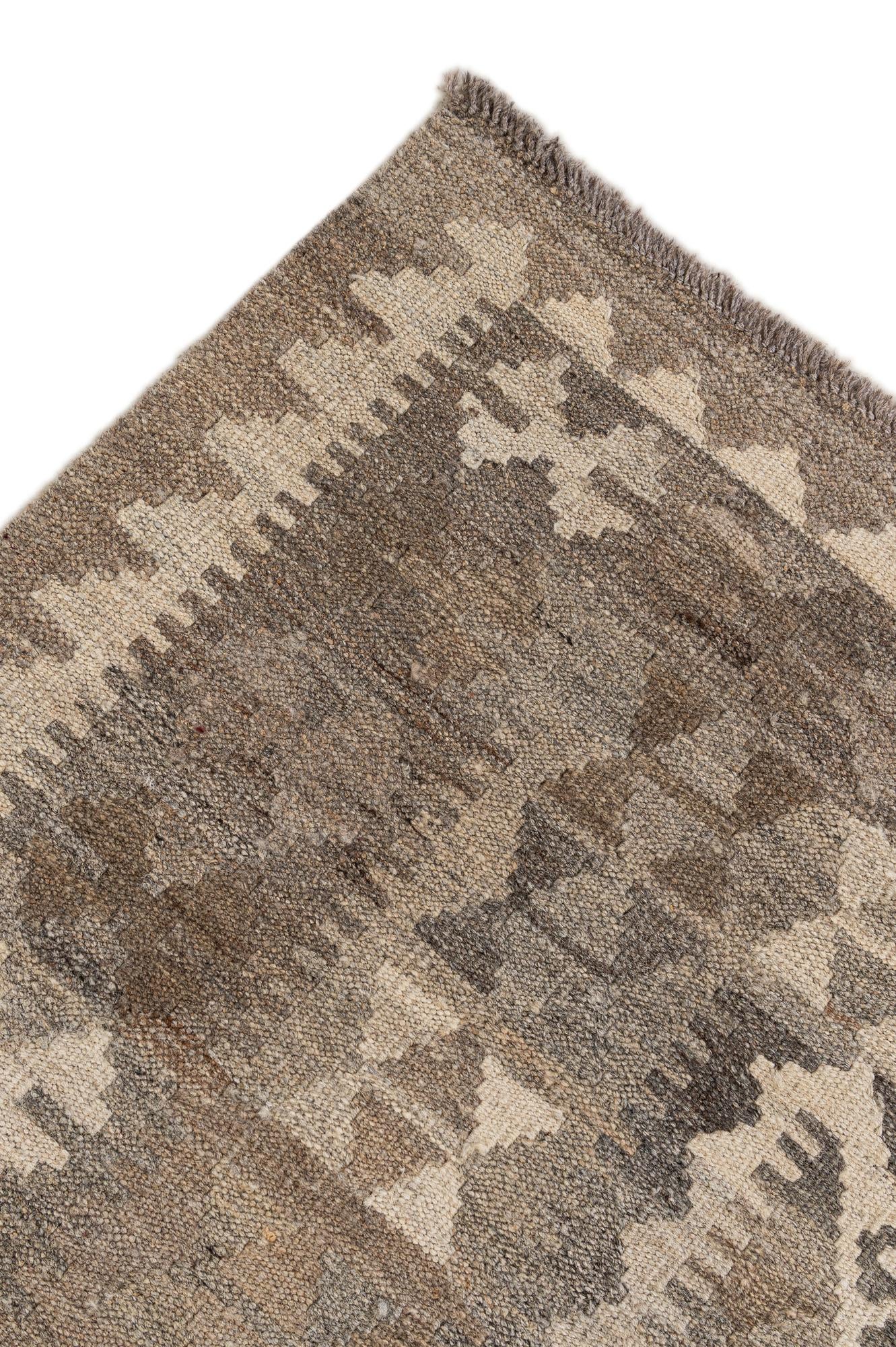 6' 8 x 9' 7 Hand Woven Kilim Maymana Wool Rug