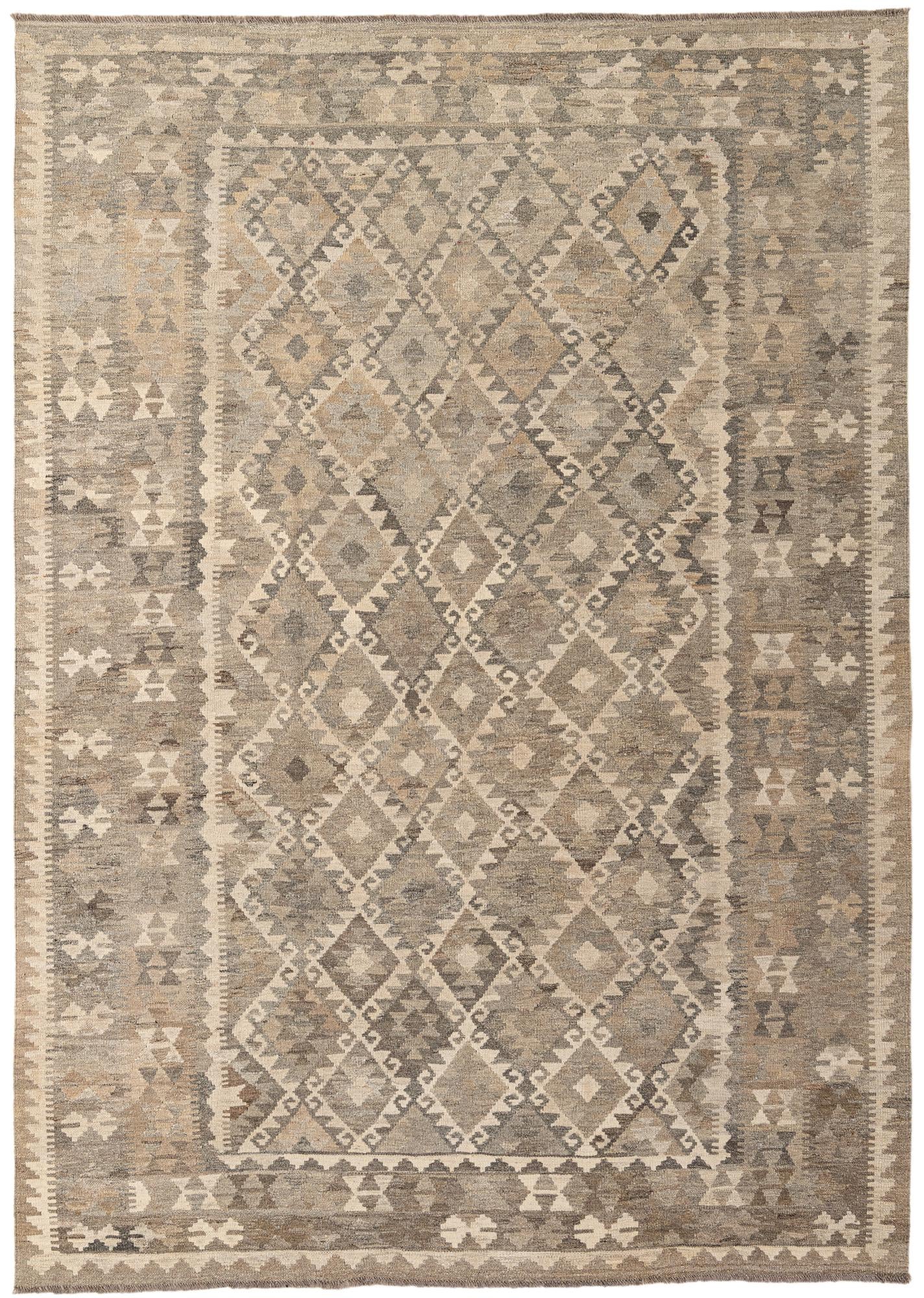 6' 8 x 9' 7 Hand Woven Kilim Maymana Wool Rug