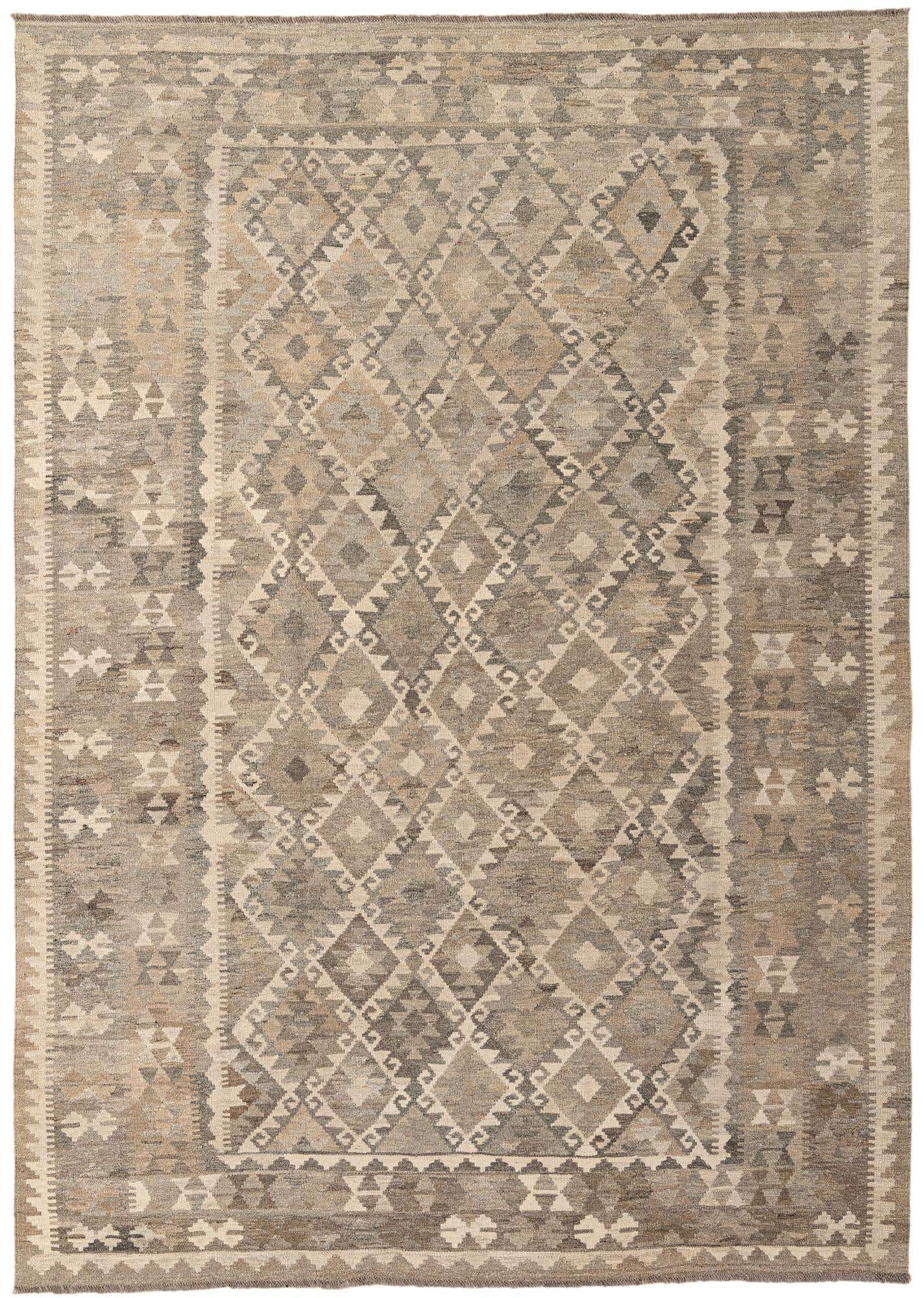 6' 8 x 9' 7 Hand Woven Kilim Maymana Wool Rug