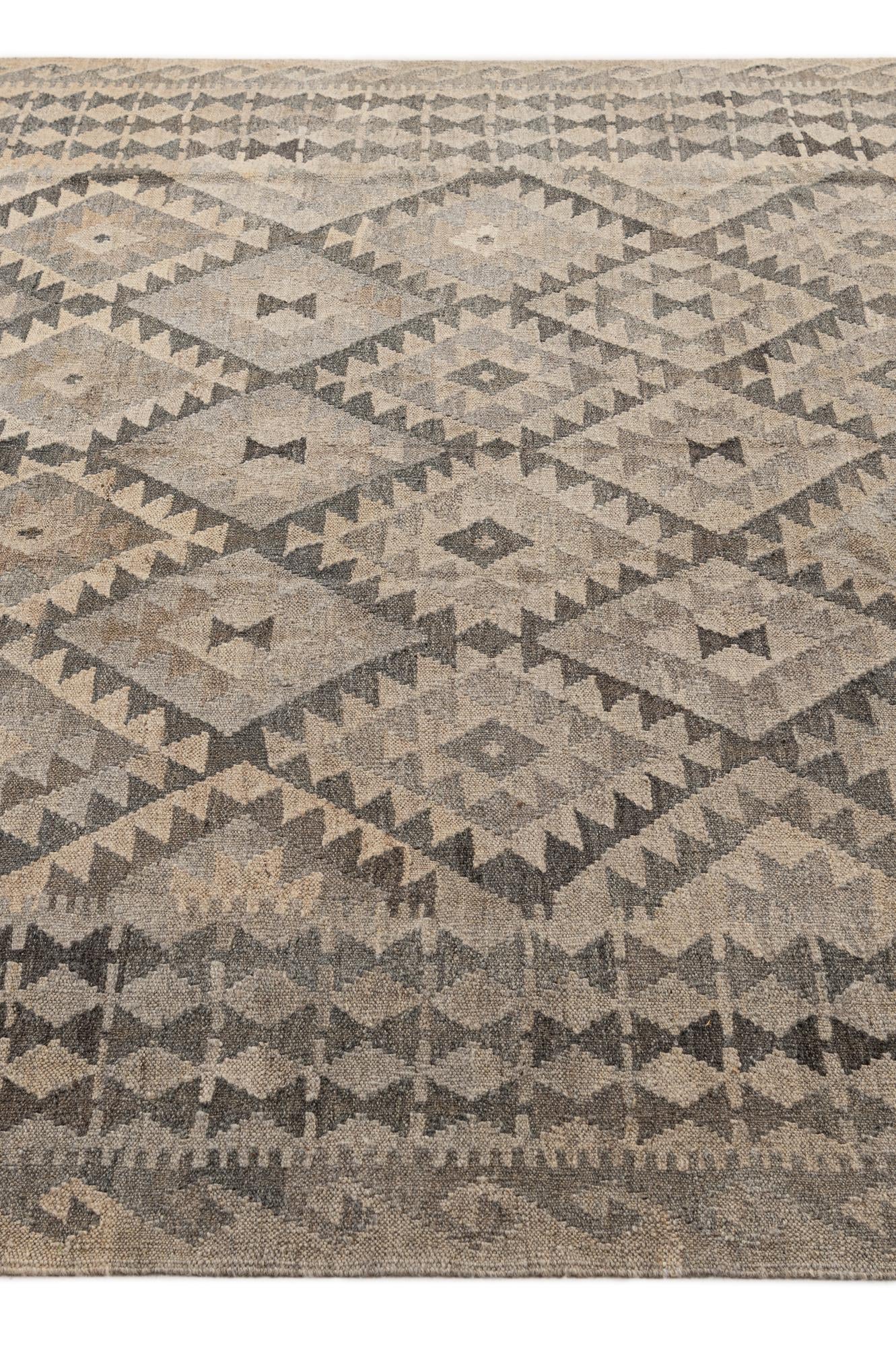 6' 8 x 9' 7 Hand Woven Kilim Maymana Wool Rug