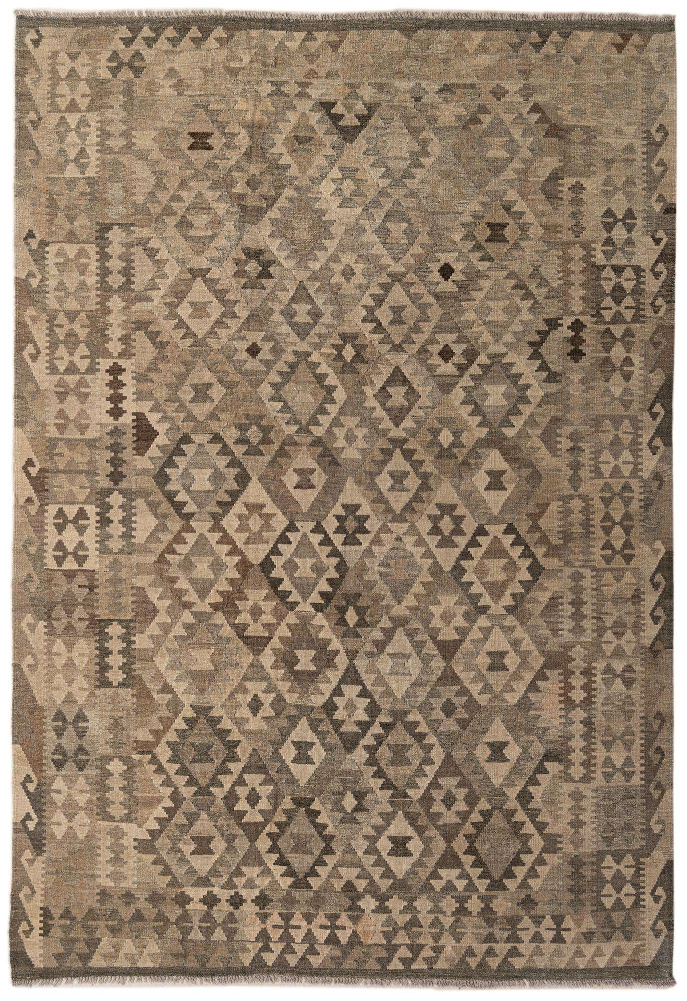 6' 7 x 9' 7 Hand Woven Kilim Maymana Wool Rug