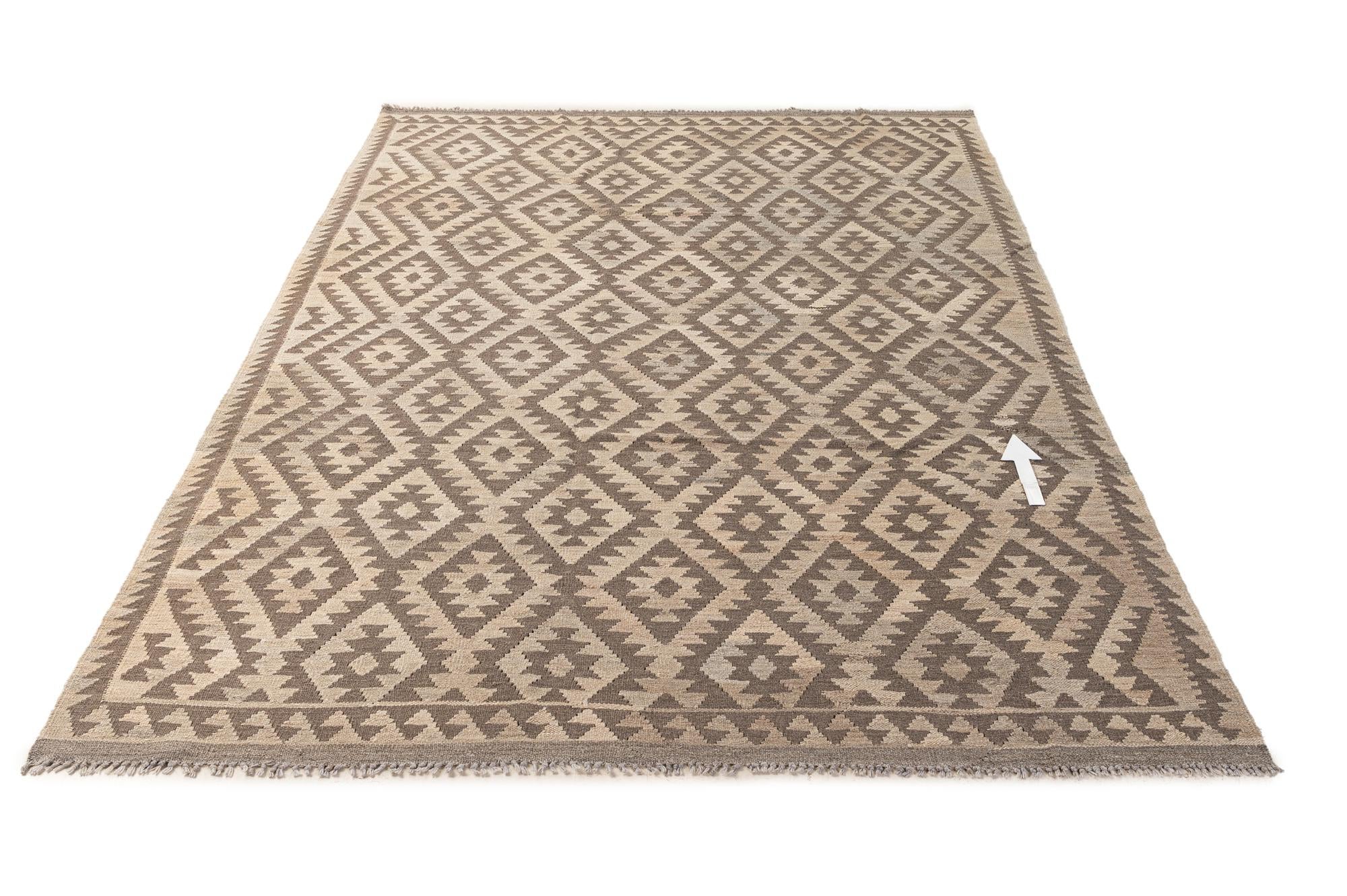 6' 8 x 9' 8 Hand Woven Kilim Maymana Wool Rug