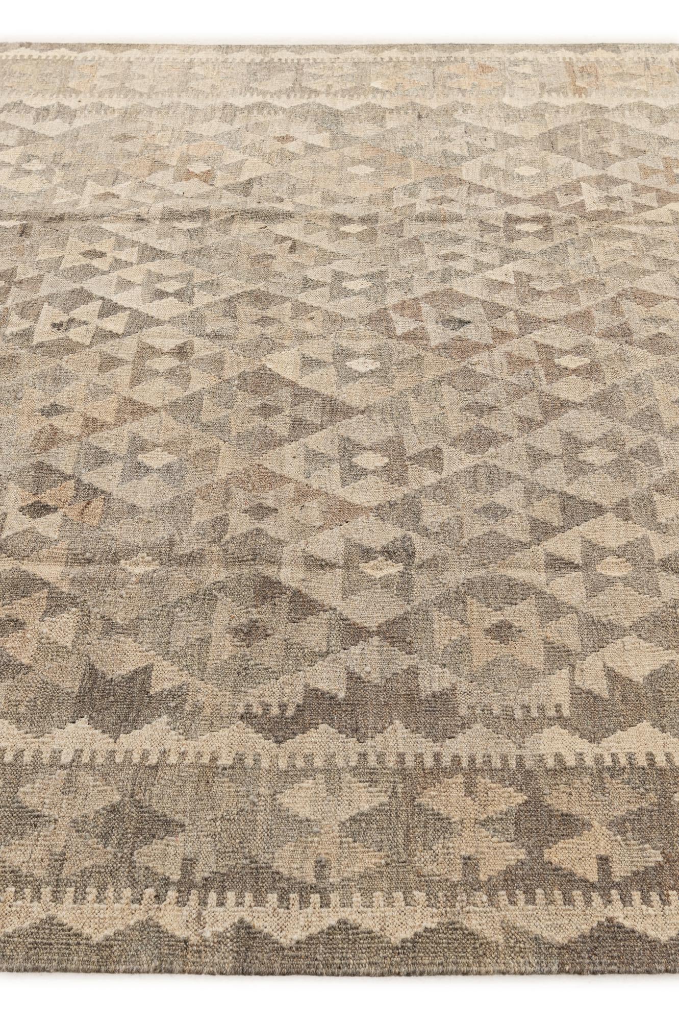 6' 8 x 9' 8 Hand Woven Kilim Maymana Wool Rug