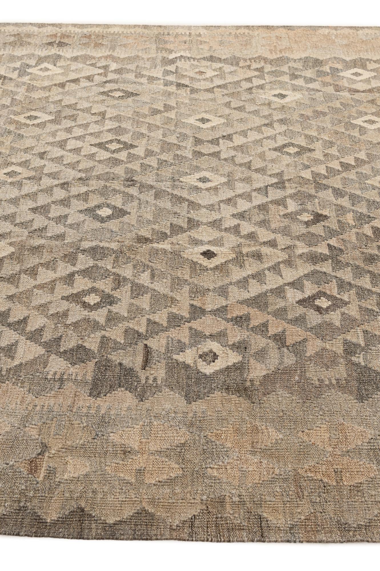 6' 9 x 9' 7 Hand Woven Kilim Maymana Wool Rug
