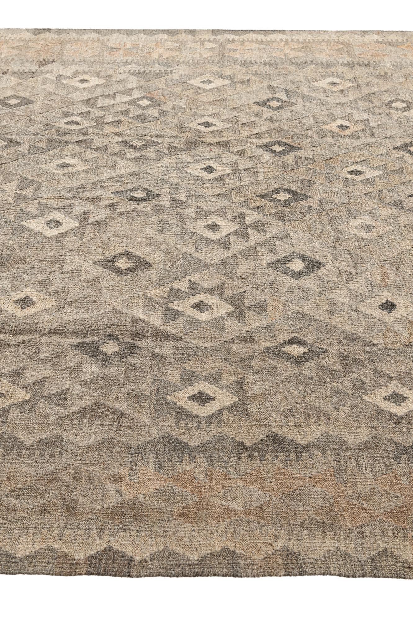 6' 8 x 9' 7 Hand Woven Kilim Maymana Wool Rug