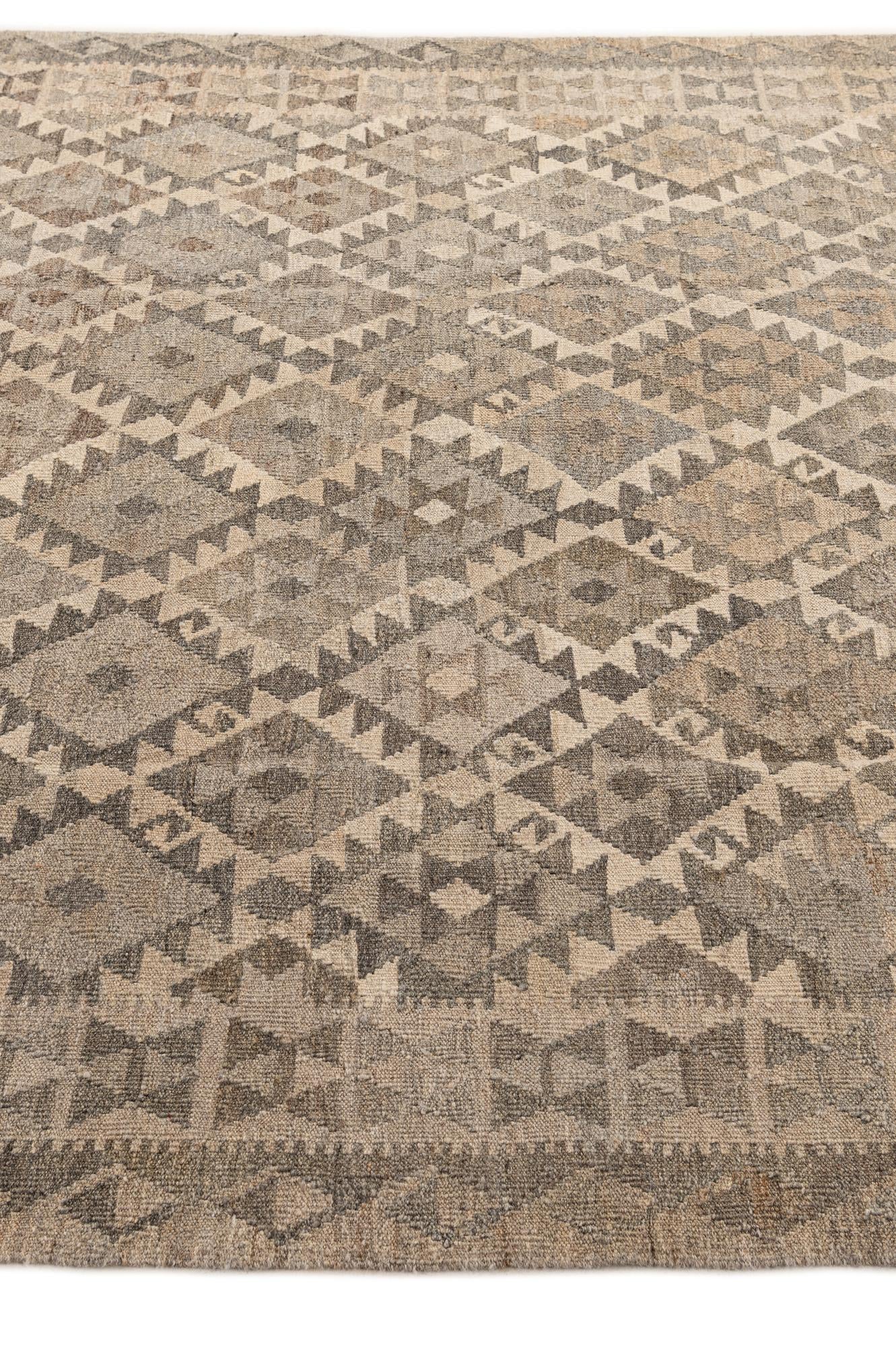 6' 8 x 9' 9 Hand Woven Kilim Maymana Wool Rug